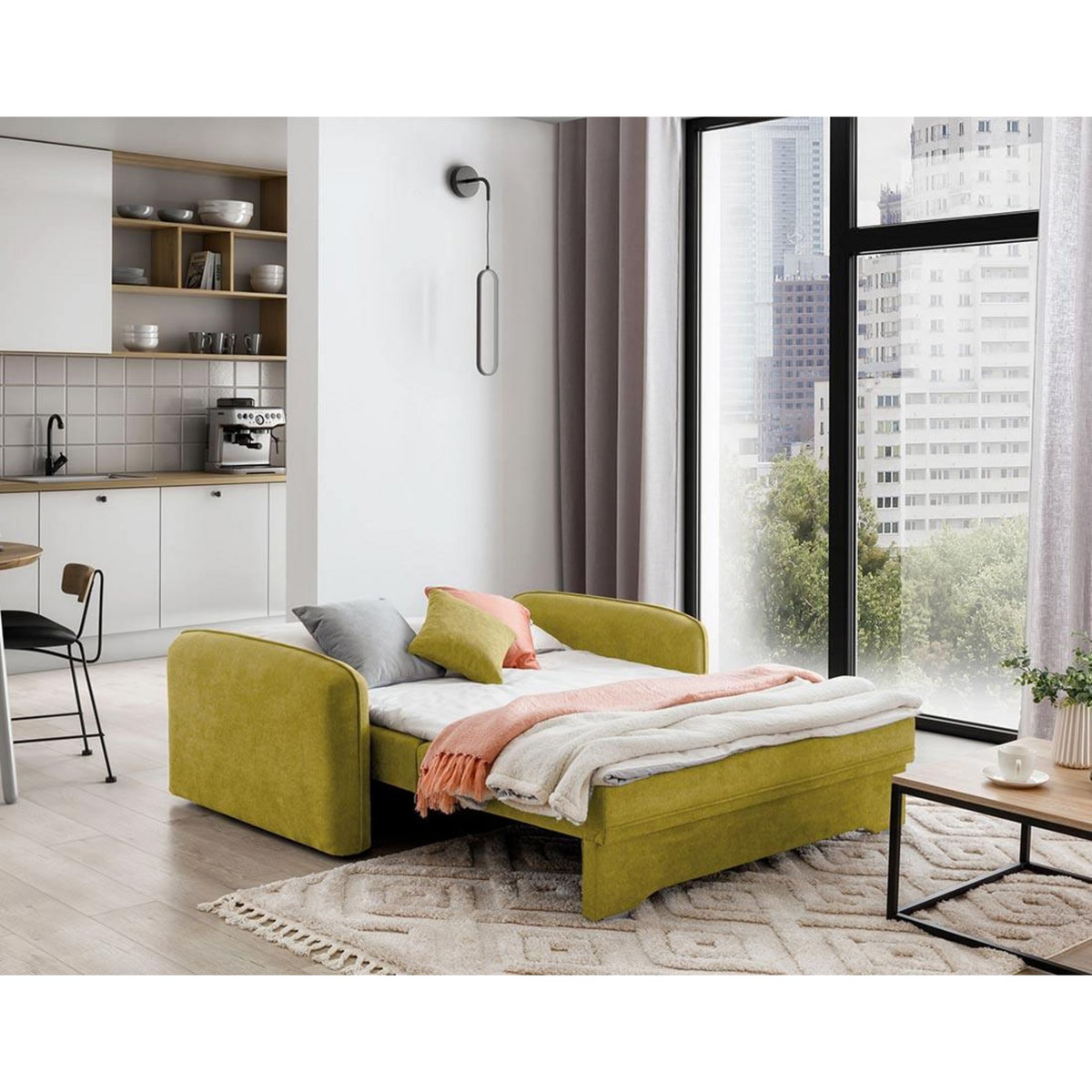 BEST MOBILIER Michelle - canapé droit 3 places convertible avec coffre en velours