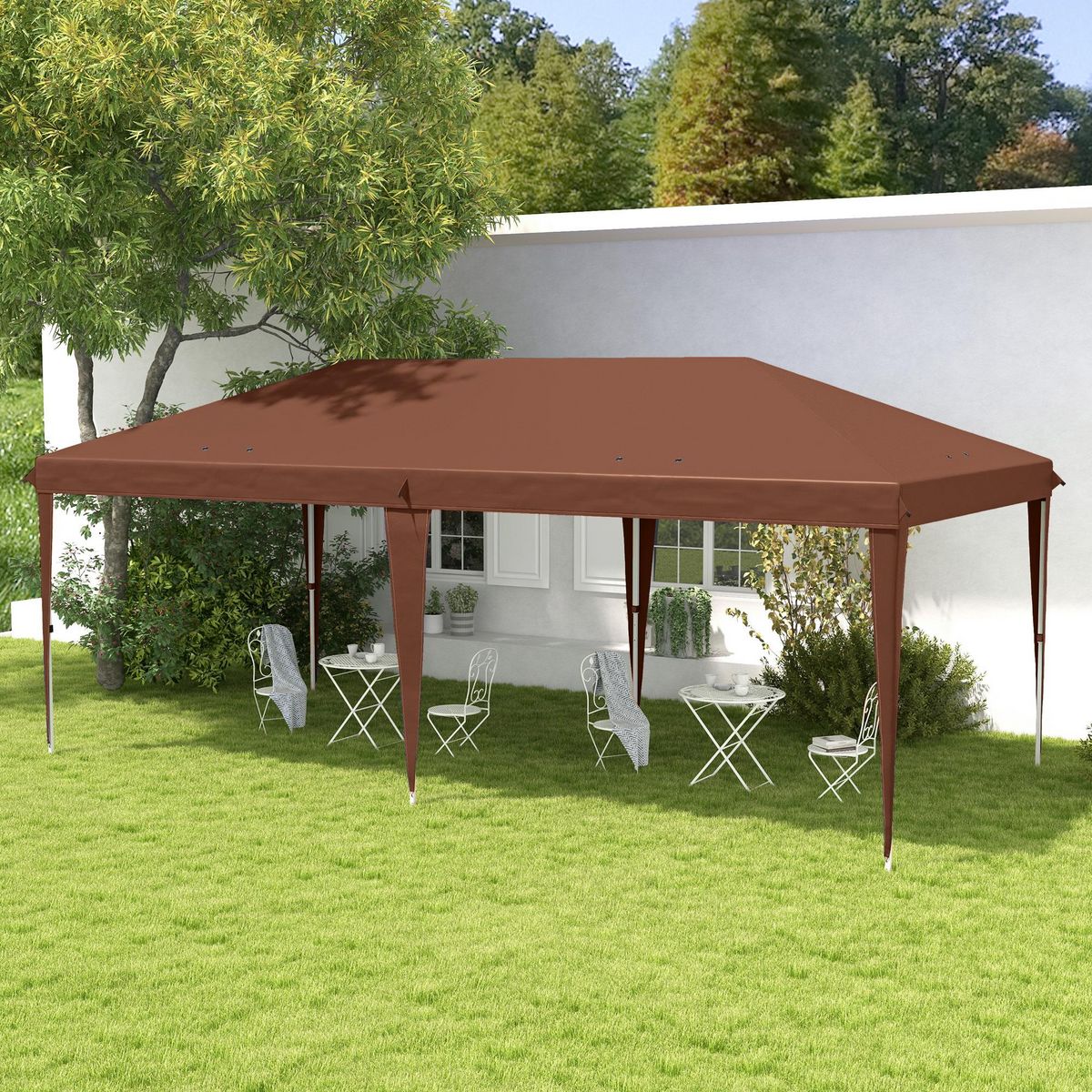 OUTSUNNY Tonnelle barnum de jardin pop-up pliant 5,85L x 2,95l x 2,7H m sac inclus acier époxy oxford haute densité marron
