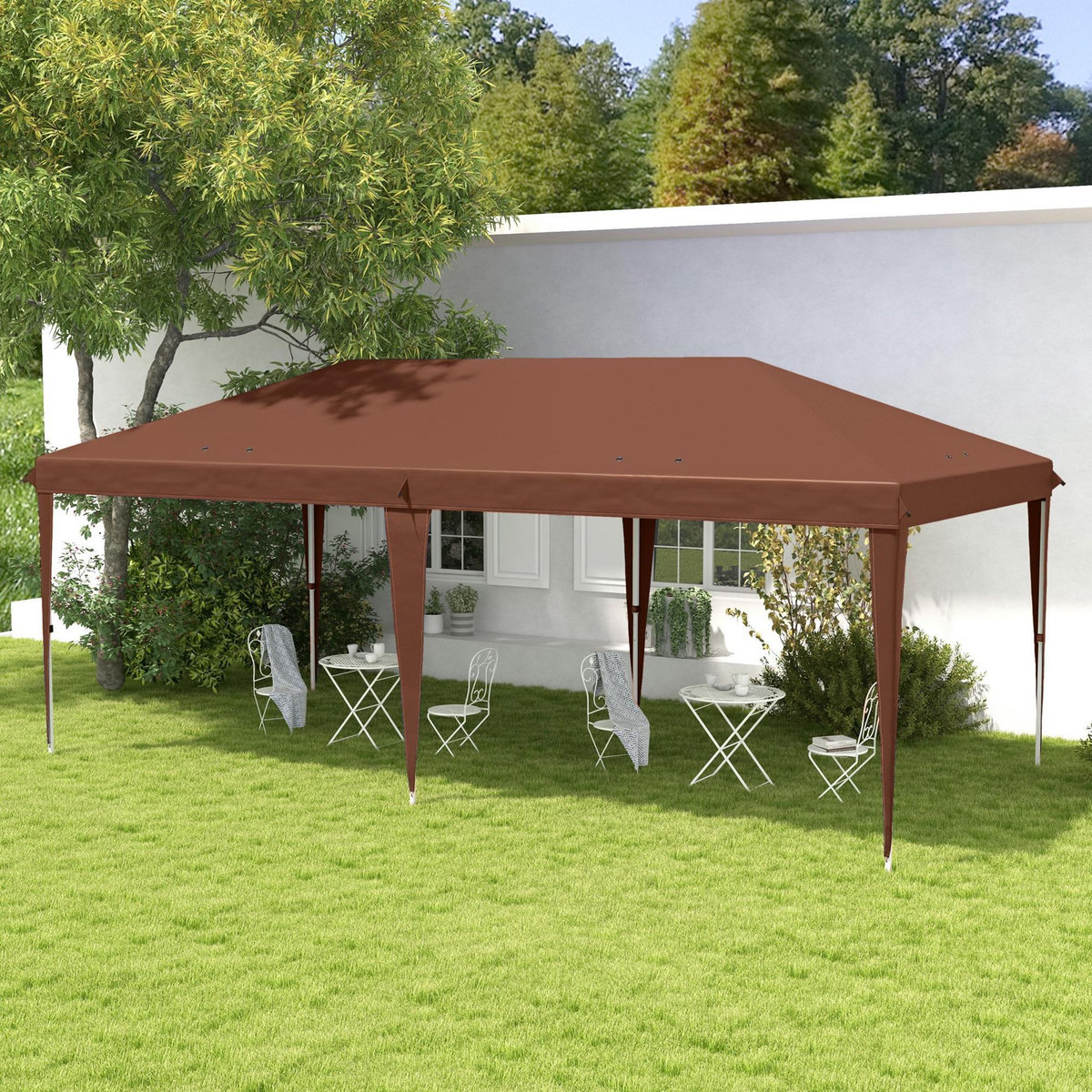 OUTSUNNY Tonnelle barnum de jardin pop-up pliant 5,85L x 2,95l x 2,7H m sac inclus acier époxy oxford haute densité marron