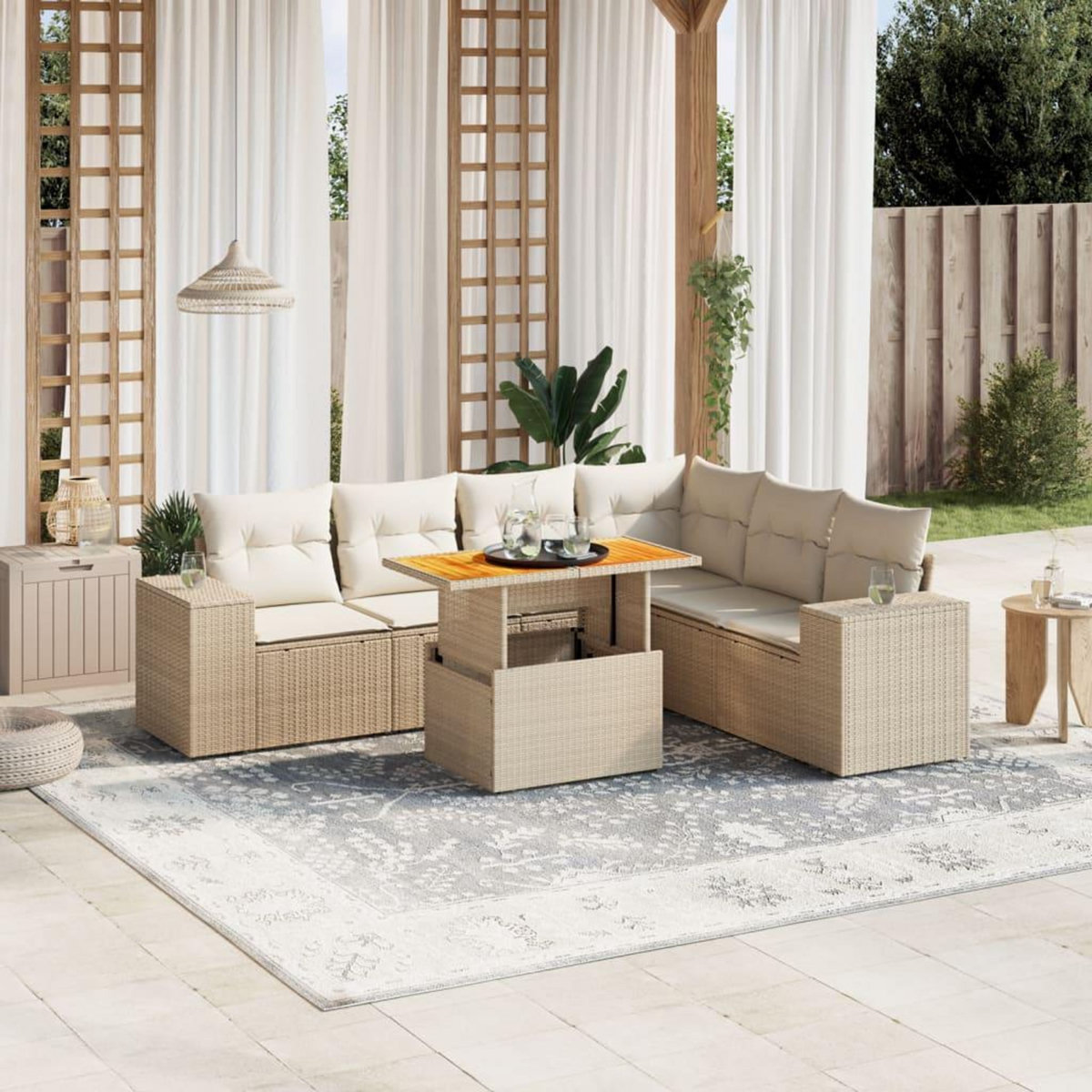 VIDAXL Salon de jardin avec coussins 7 pcs beige resine tressee
