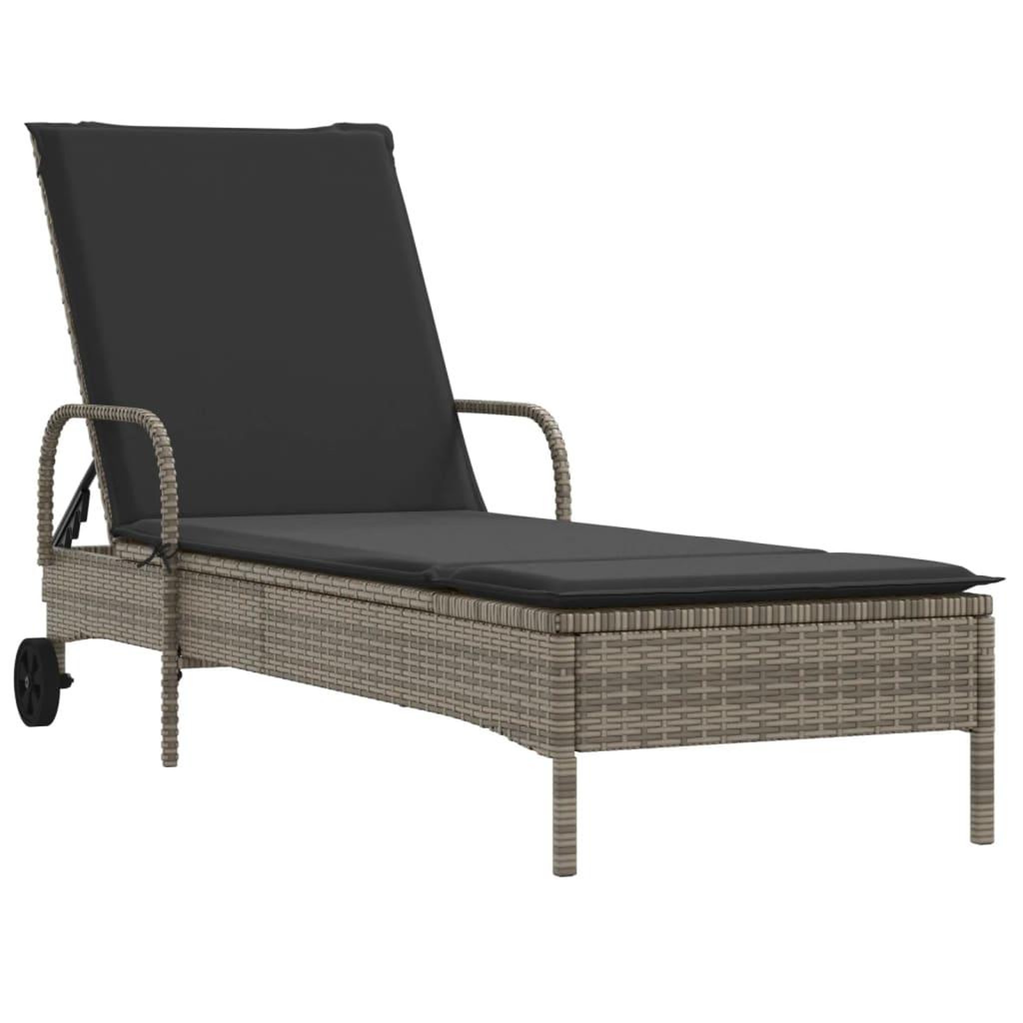 Voir la diapositive 2 : VIDAXL Chaise longue avec roues et coussin gris resine tressee