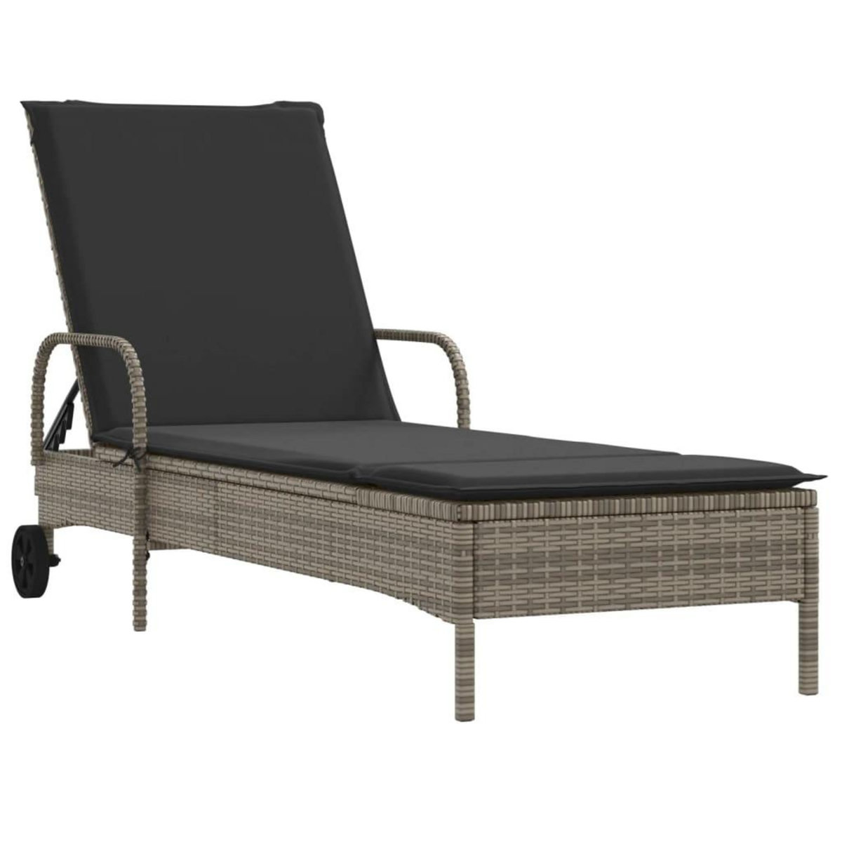 VIDAXL Chaise longue avec roues et coussin gris resine tressee