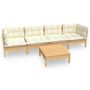 Voir la diapositive 2 : VIDAXL Salon de jardin 5 pcs avec coussins creme bois de pin massif