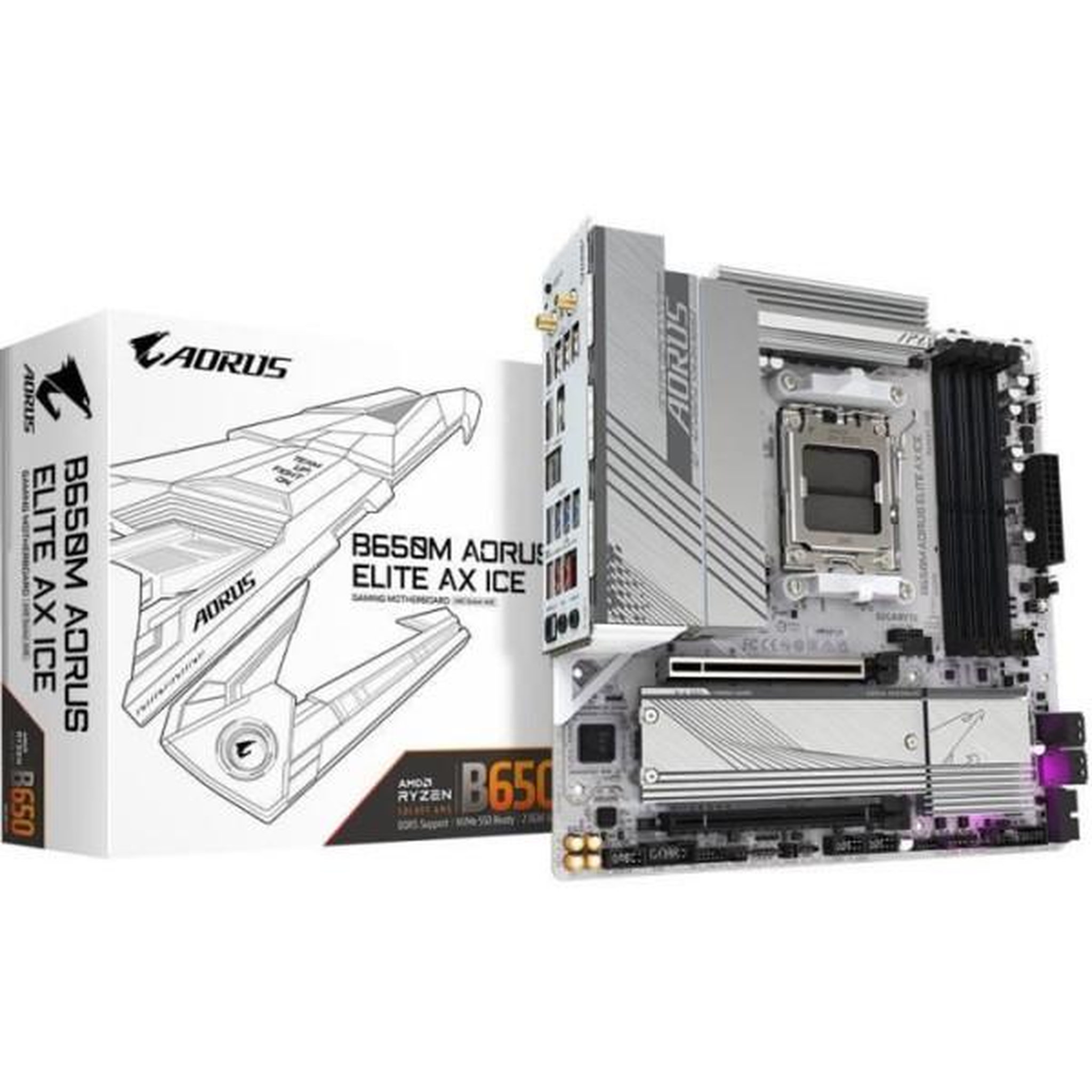 Gigabyte Carte mere - GIGABYTE - B650M AORUS ELITE AX ICE - Micro ATX - Wi-Fi 6E - DDR5 jusqu'a 8000 MHz