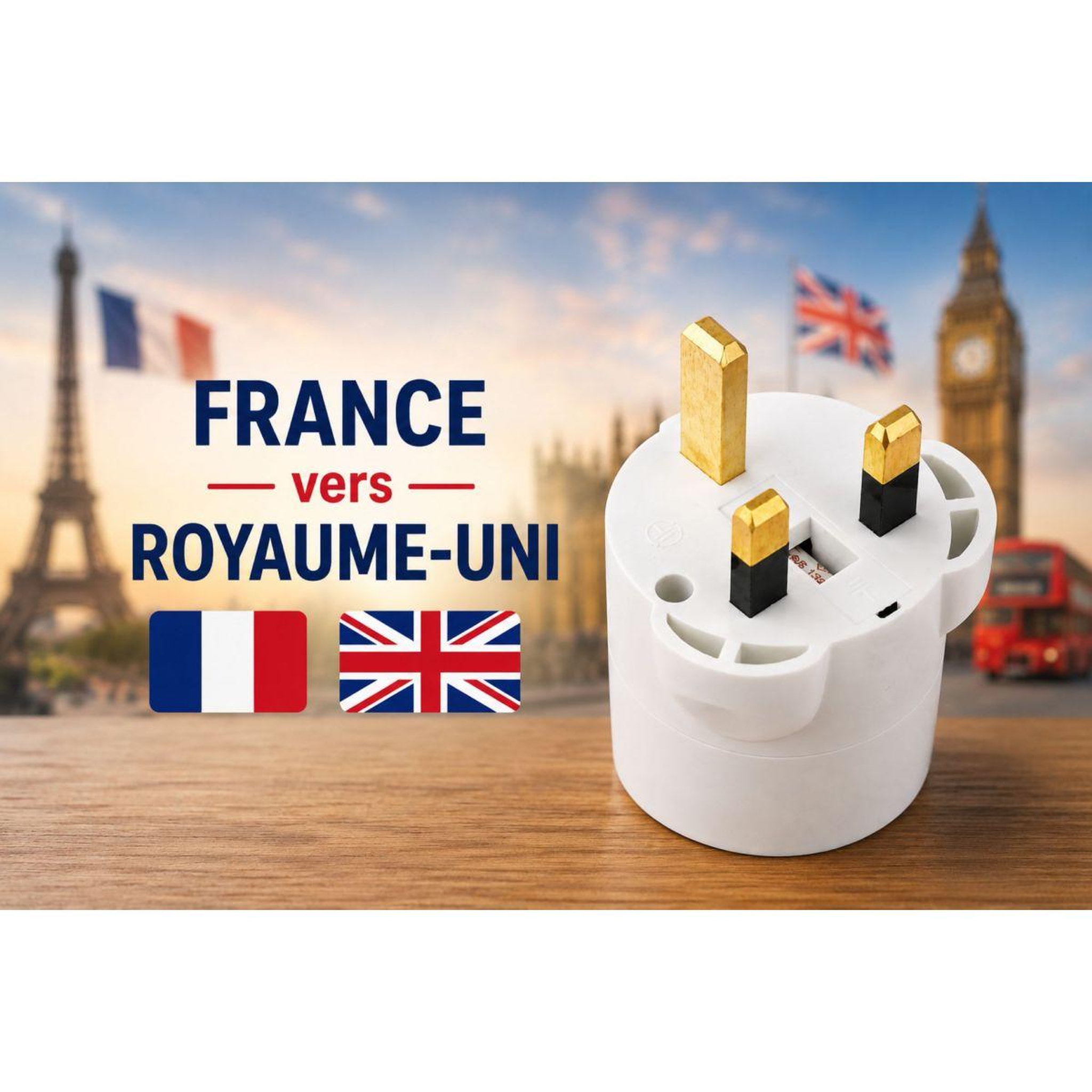 Voir la diapositive 3 : ESSENTIEL B Adaptateur de voyage France vers Royaume Uni
