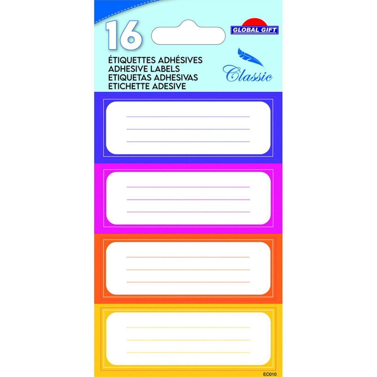  16 étiquettes adhésives scolaires - Rectangles bloc couleurs chaudes