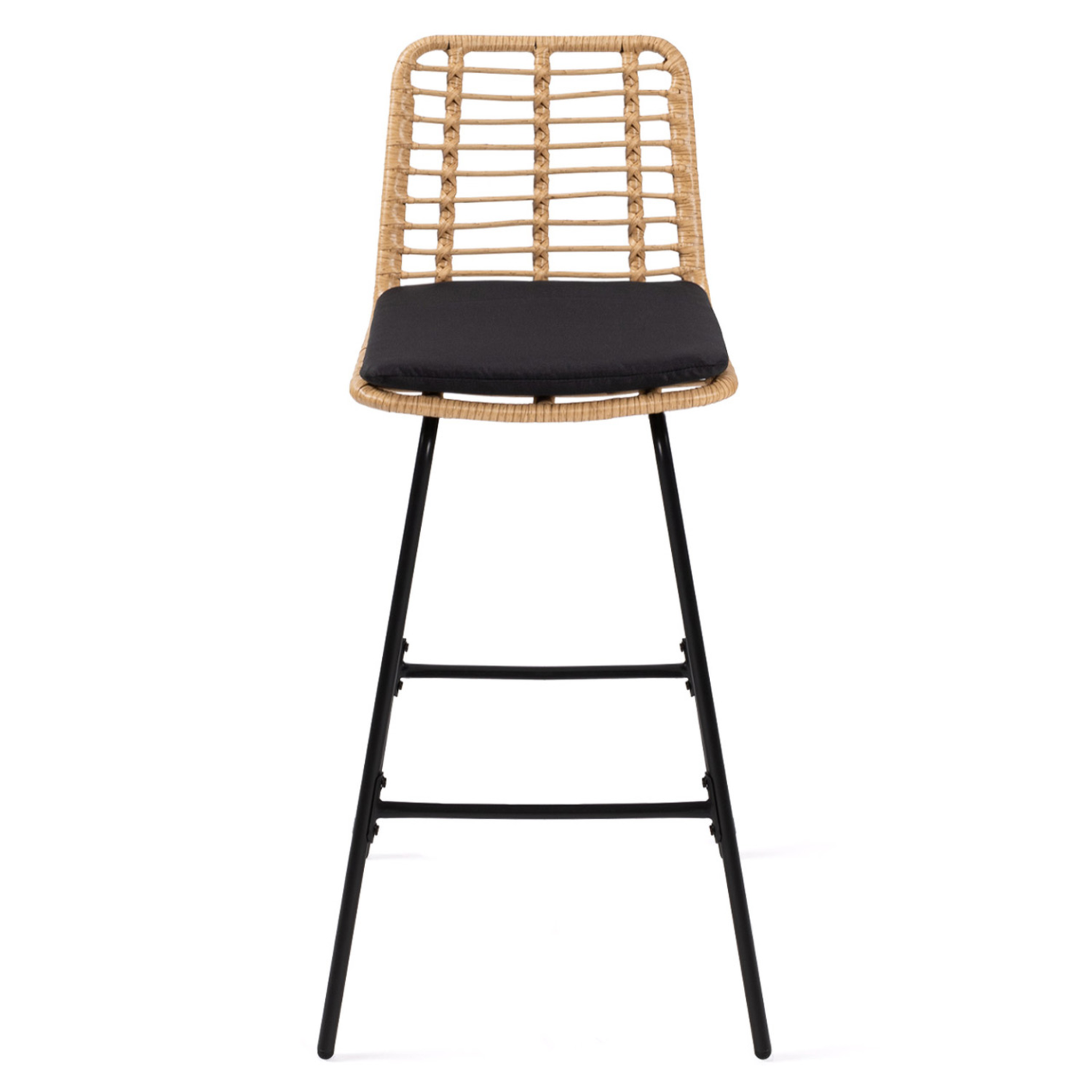 Voir la diapositive 3 : ID MARKET Lot de 2 tabourets de bar summer effet rotin pied métal noir