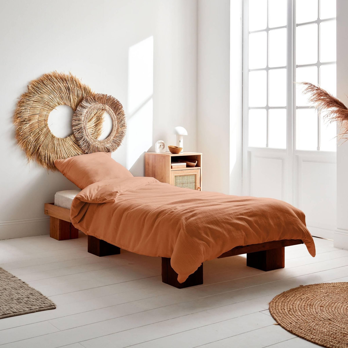 SWEEEK Parure de lit gaze de coton / coton. terracotta. 1 place. 1 housse de couette avec 1 taie d'oreiller 140 x 200 cm