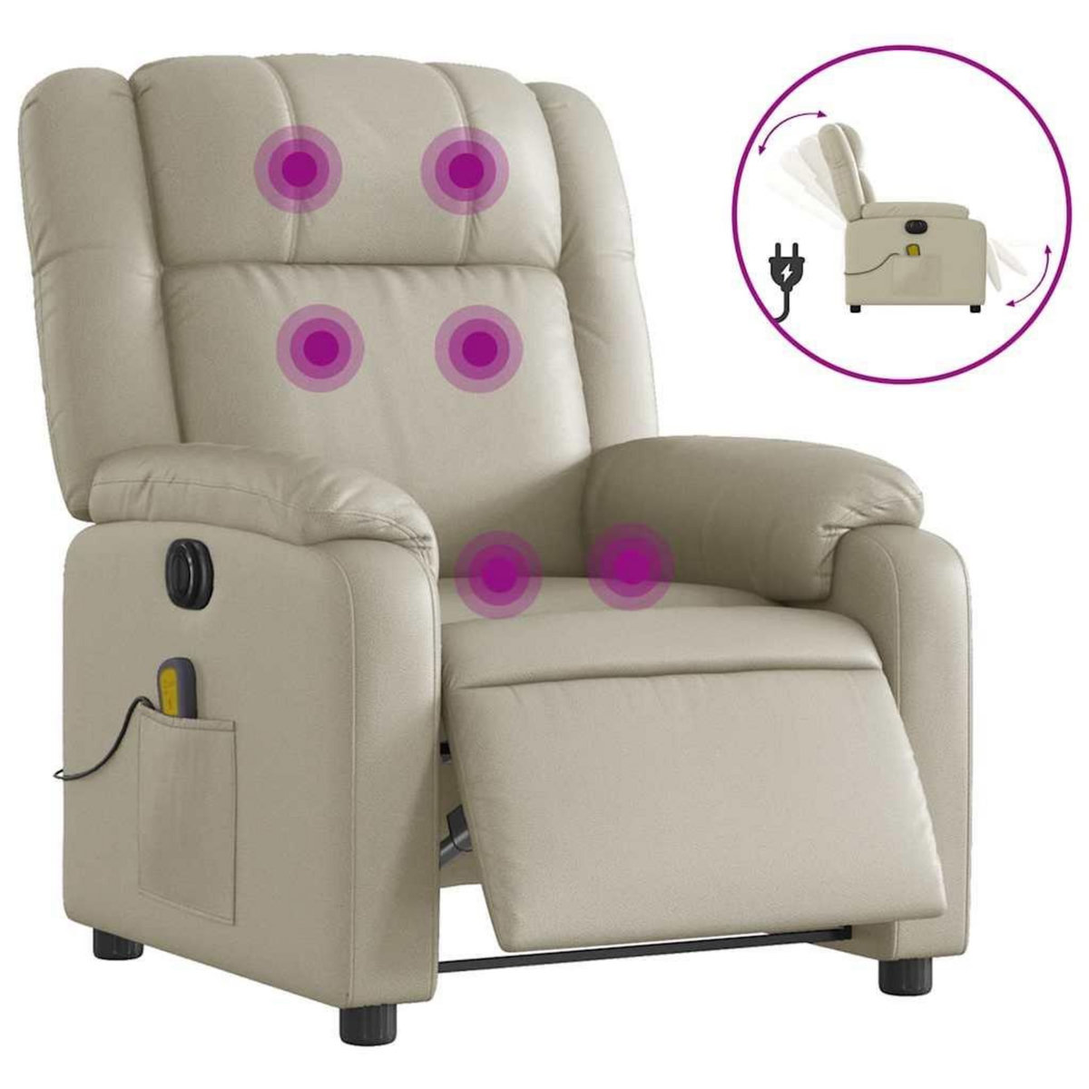 VIDAXL Fauteuil de massage inclinable electrique creme similicuir