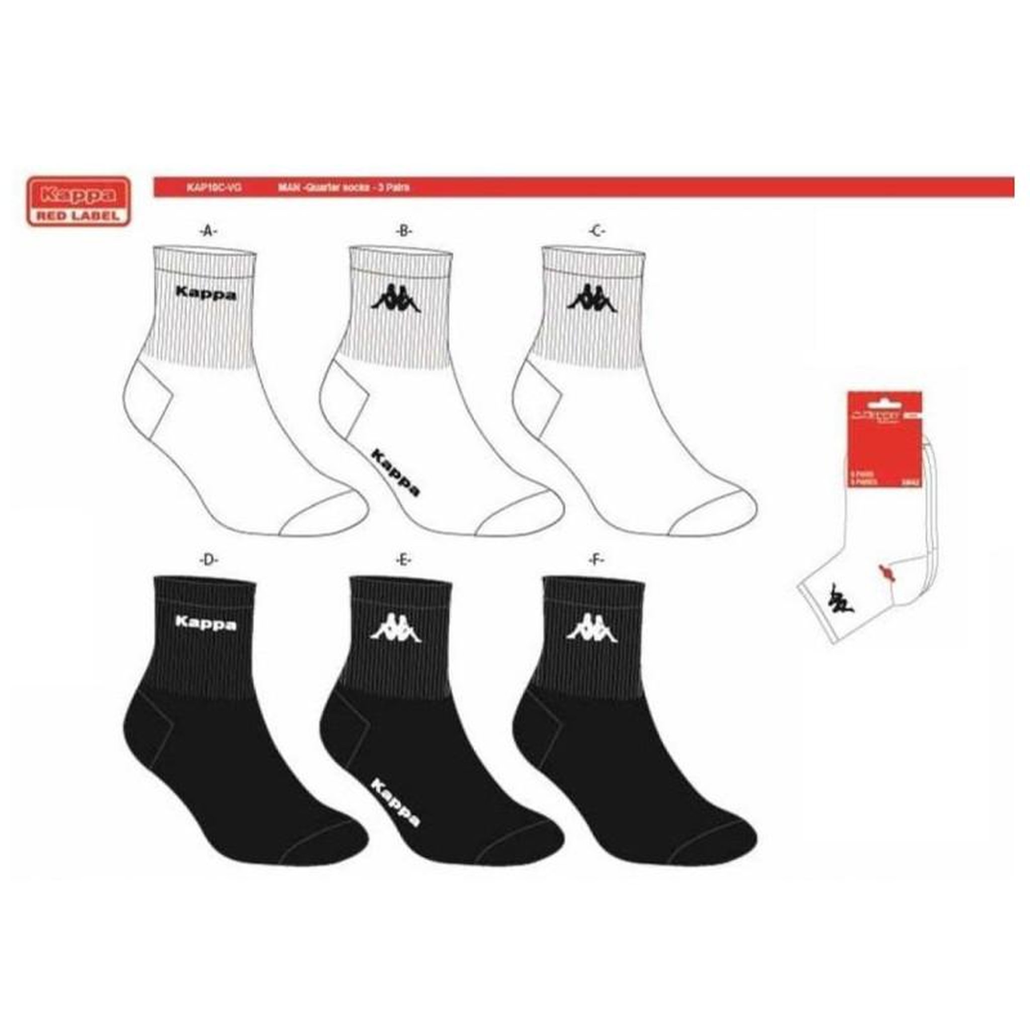 Voir la diapositive 4 : KAPPA Chaussettes Homme QUARTER KAPPA