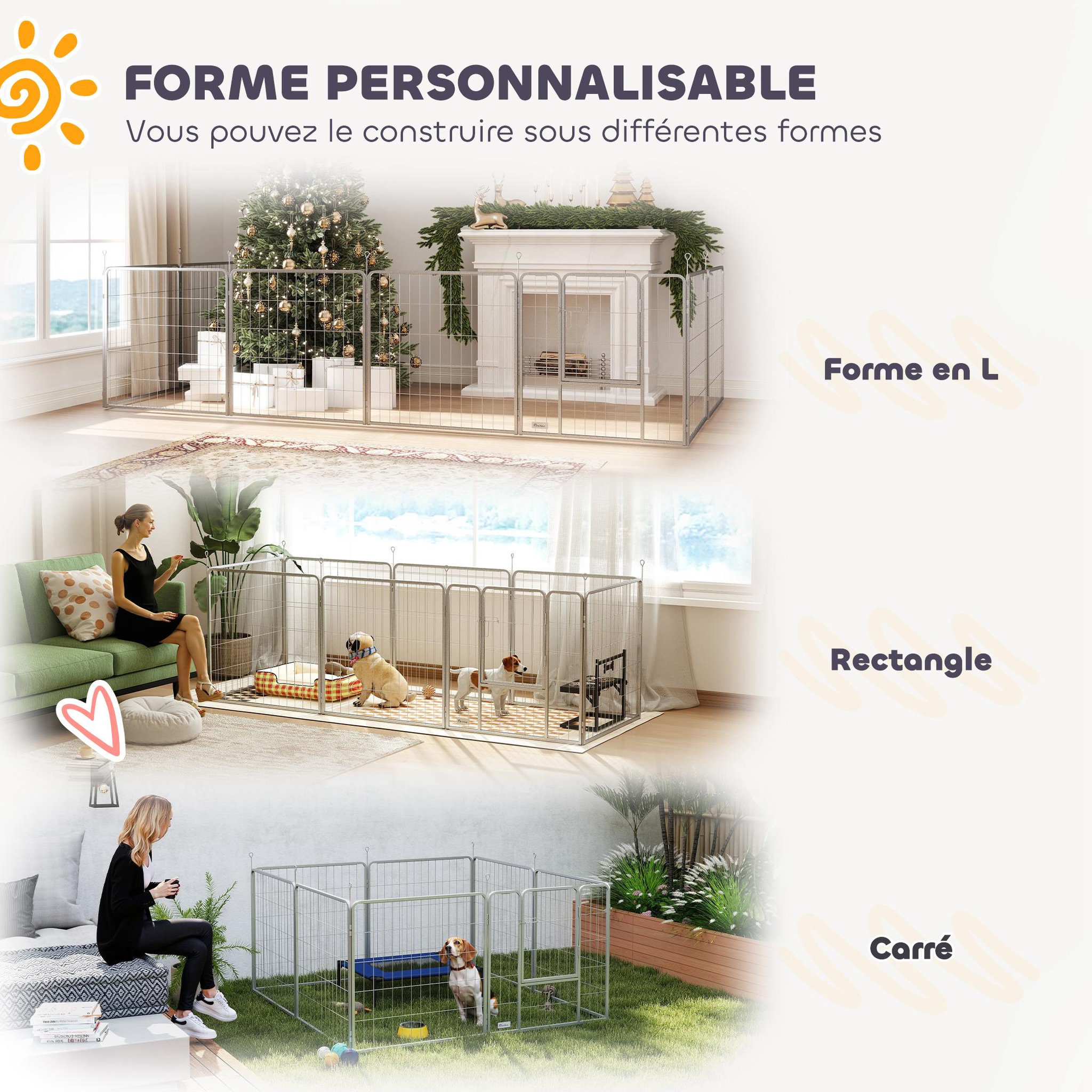 Voir la diapositive 4 : PAWHUT Parc enclos chien modulable pliable 8 panneaux porte verrouillable acier époxy gris