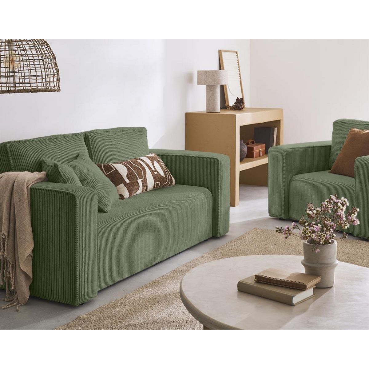 BEST MOBILIER Topaze - canapé droit 2 places - en velours côtelé