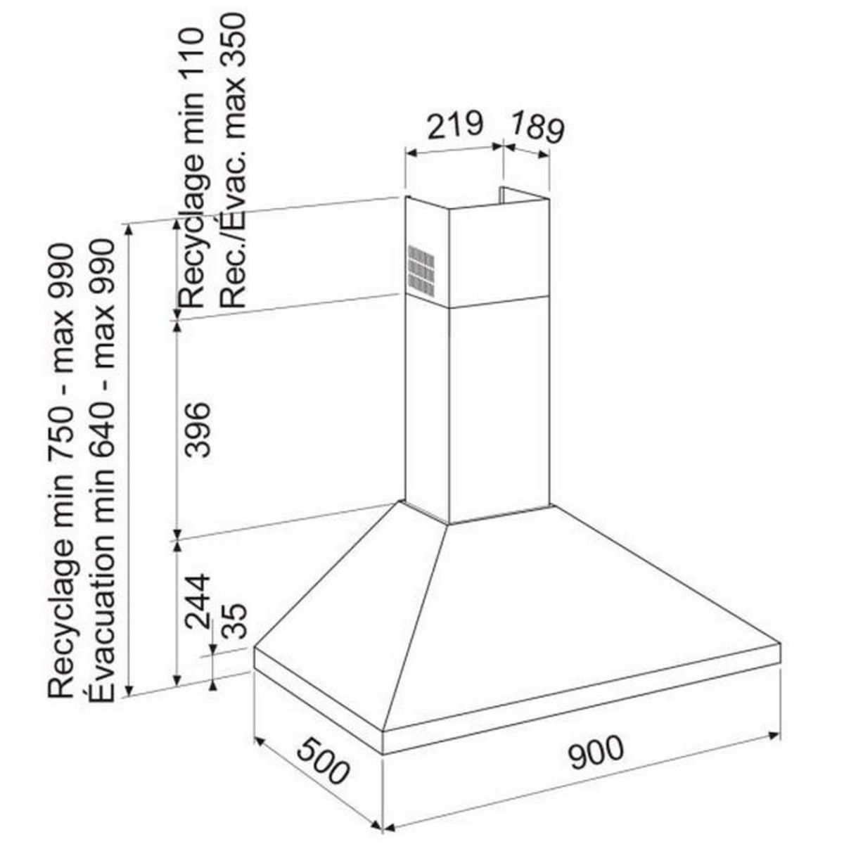 Glem Hotte décorative murale 60cm 67db 500m3/h inox - ghp645ix