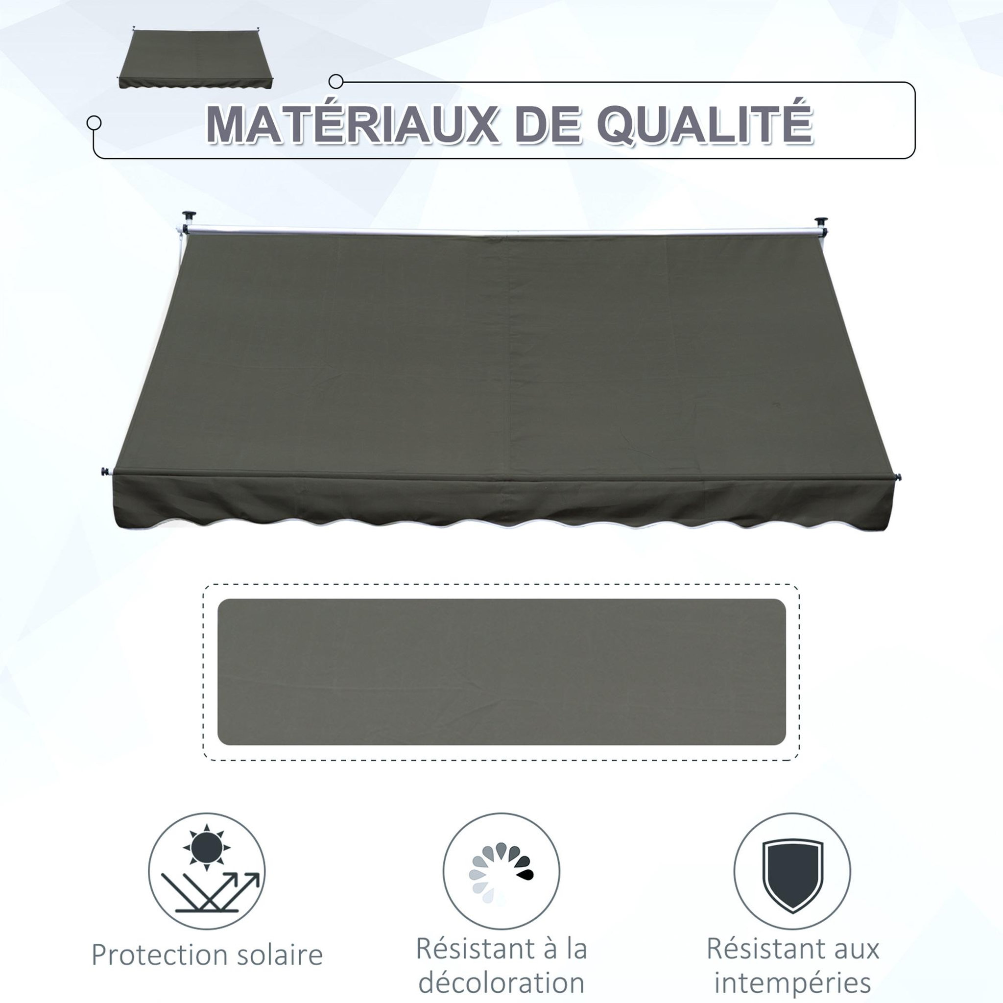 Voir la diapositive 4 : OUTSUNNY Store banne manuel rétractable 3L x 1,5l m inclinaison et hauteur réglable installation rapide métal alu polyester anti-UV gris