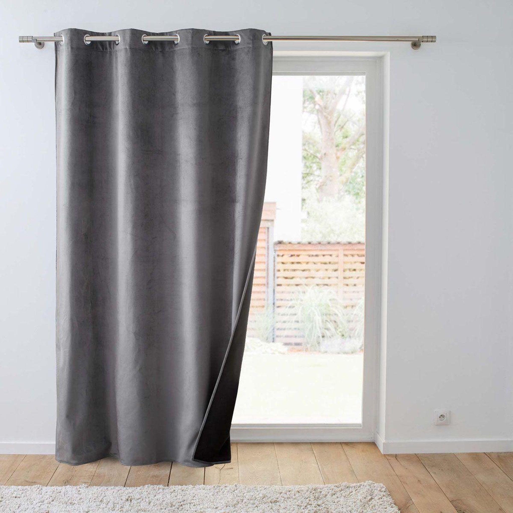 Douceur d'Intérieur Rideau isolant velours  polarchic  140x260cm anthracite