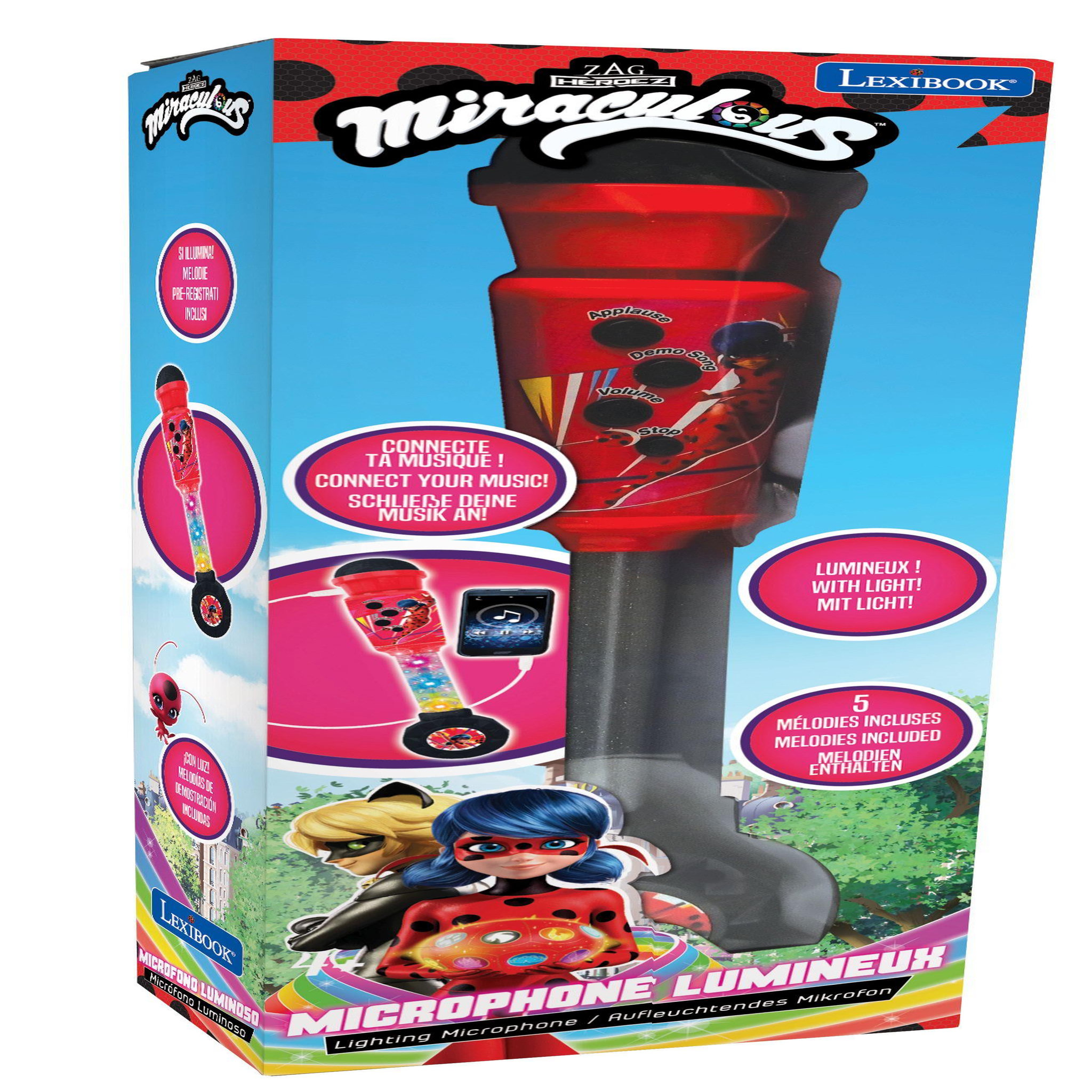 Voir la diapositive 4 : Lexibook Microphone Miraculous avec tube lumineux et enceinte