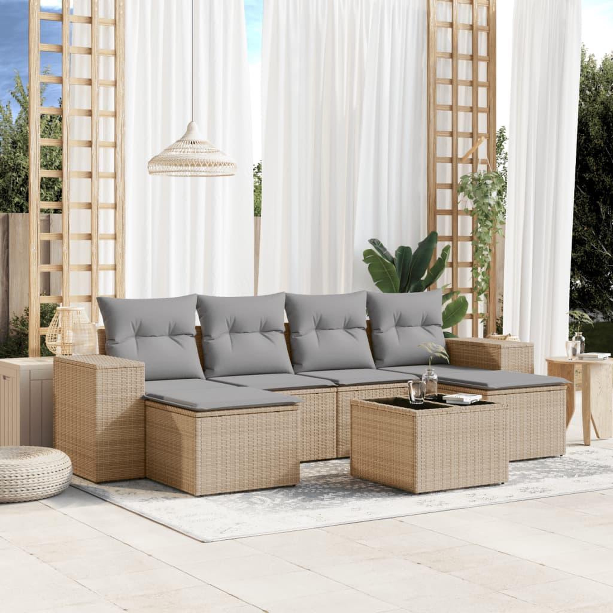 VIDAXL Salon de jardin avec coussins 7 pcs beige resine tressee