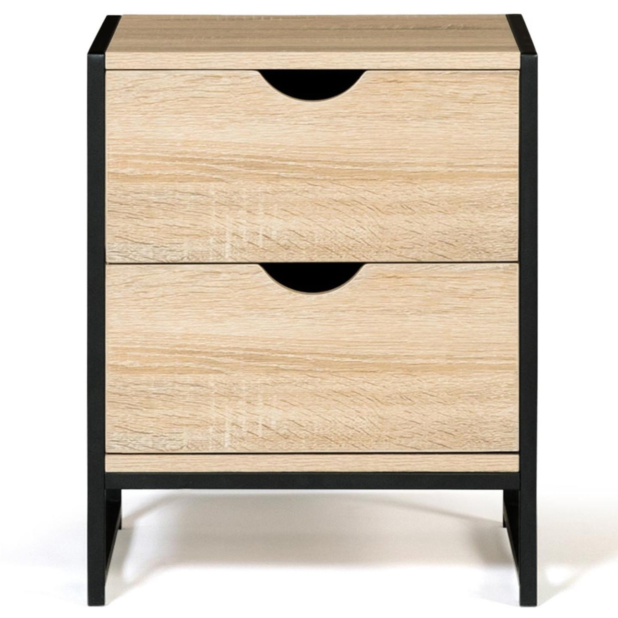 Voir la diapositive 4 : ID MARKET Lot de 2 tables de chevet detroit 2 tiroirs bois et métal noir design industriel