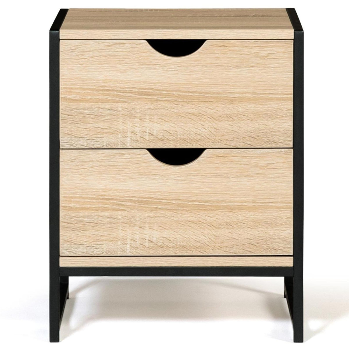 ID MARKET Lot de 2 tables de chevet DETROIT 2 tiroirs bois et métal noir design industriel