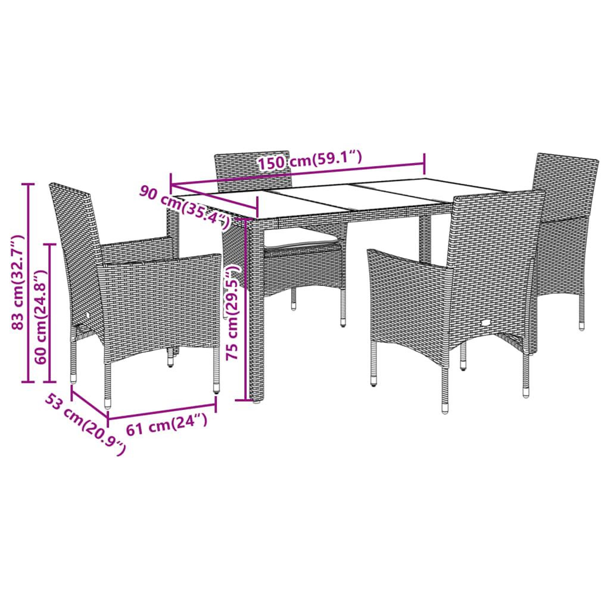 Voir la diapositive 6 : VIDAXL Ensemble a manger de jardin et coussins 5 pcs noir rotin acacia