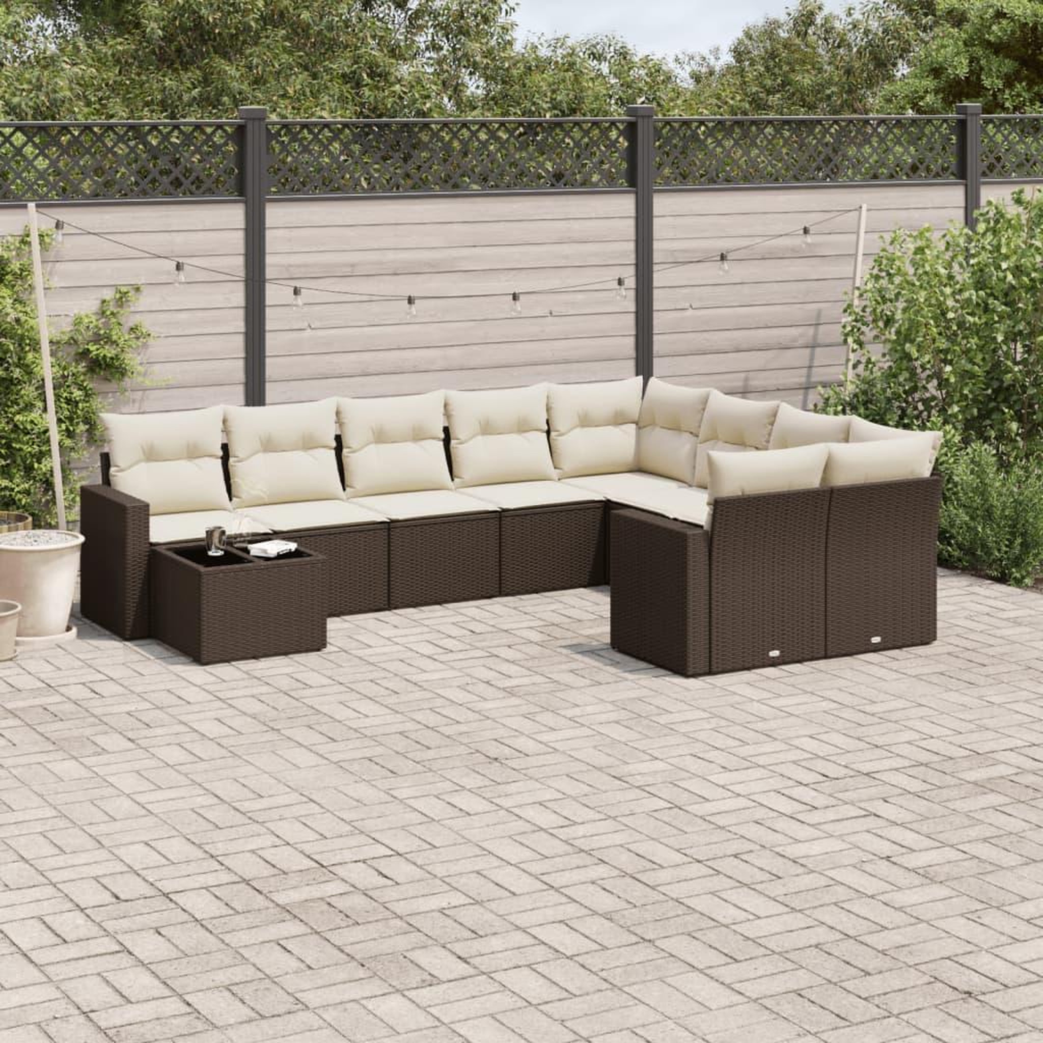 VIDAXL Salon de jardin 10 pcs avec coussins marron resine tressee