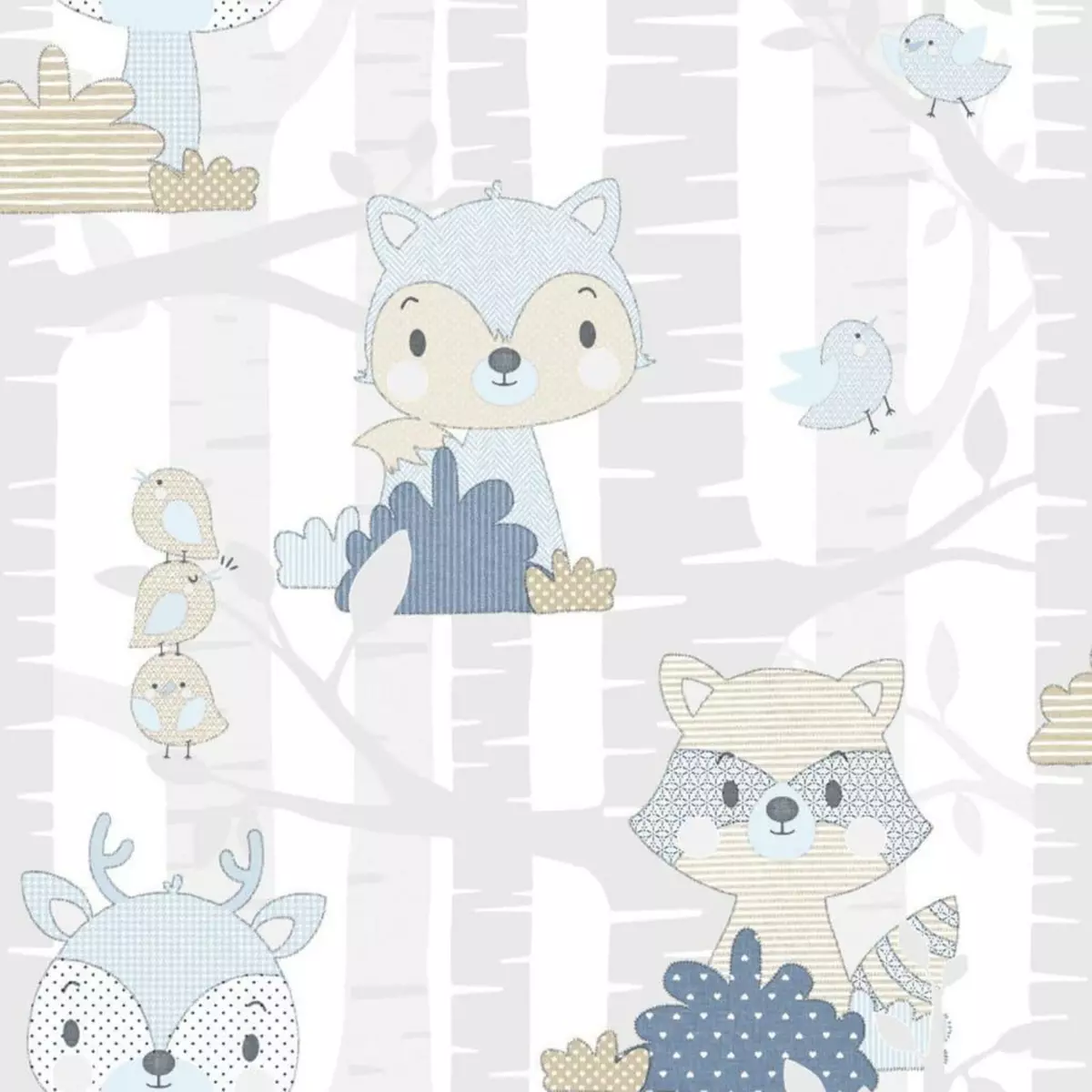 Noordwand Noordwand Papier peint Mondo baby Forest Animals Blanc et bleu