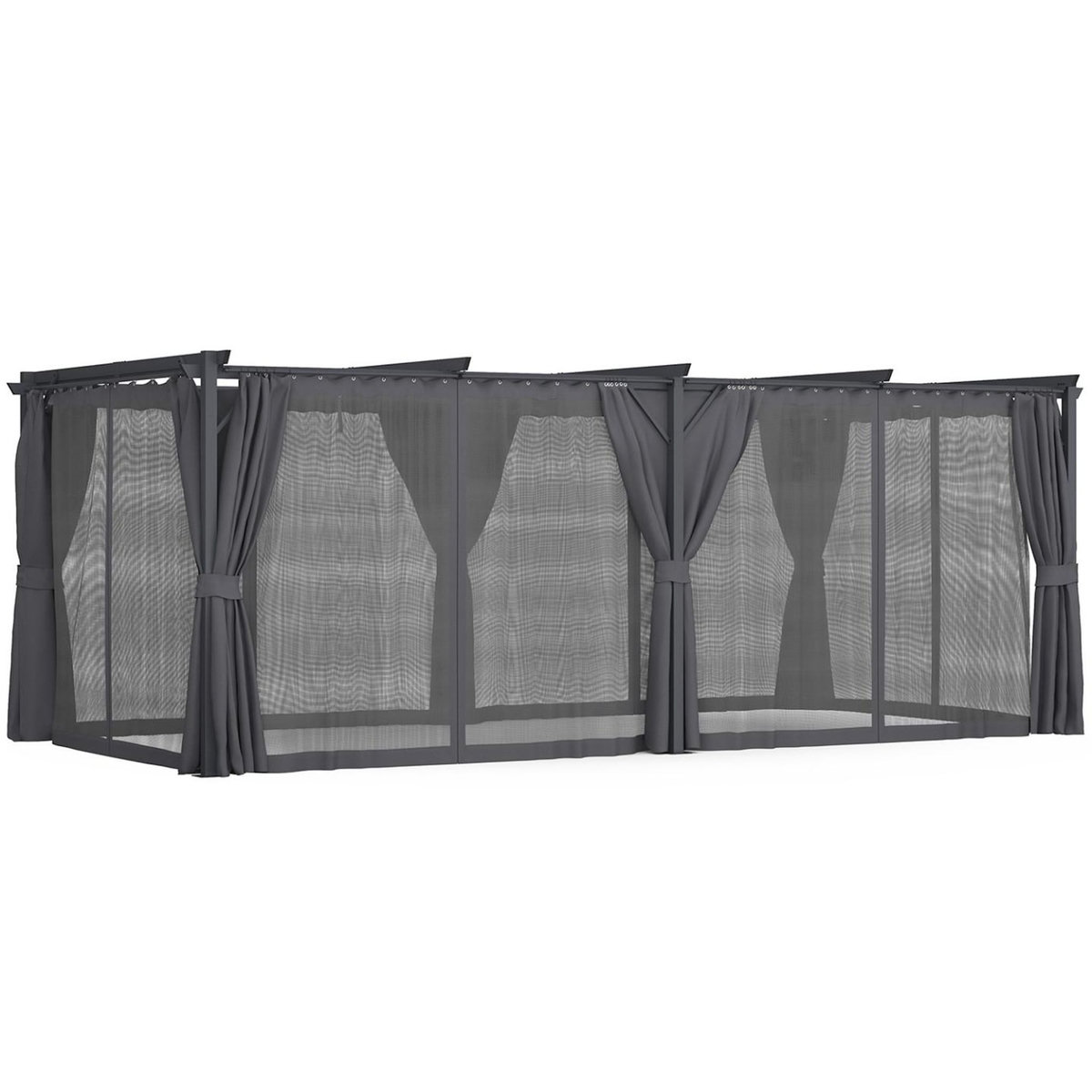 ID MARKET Pergola édition intégrale moustiquaire toit rétractable 3x6 M et 6 rideaux gris