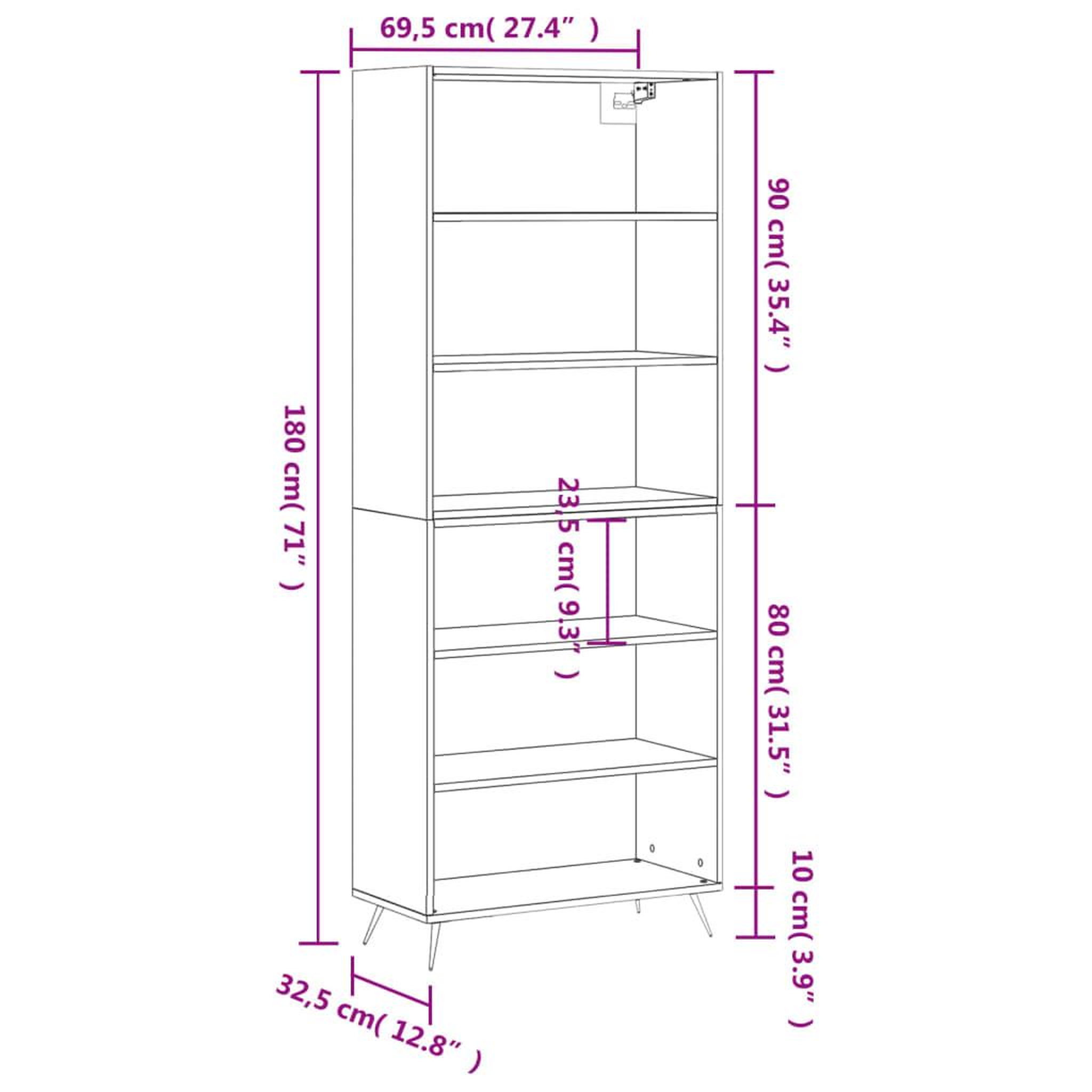 Voir la diapositive 6 : VIDAXL Buffet gris beton 69,5x32,5x180 cm bois d'ingenierie