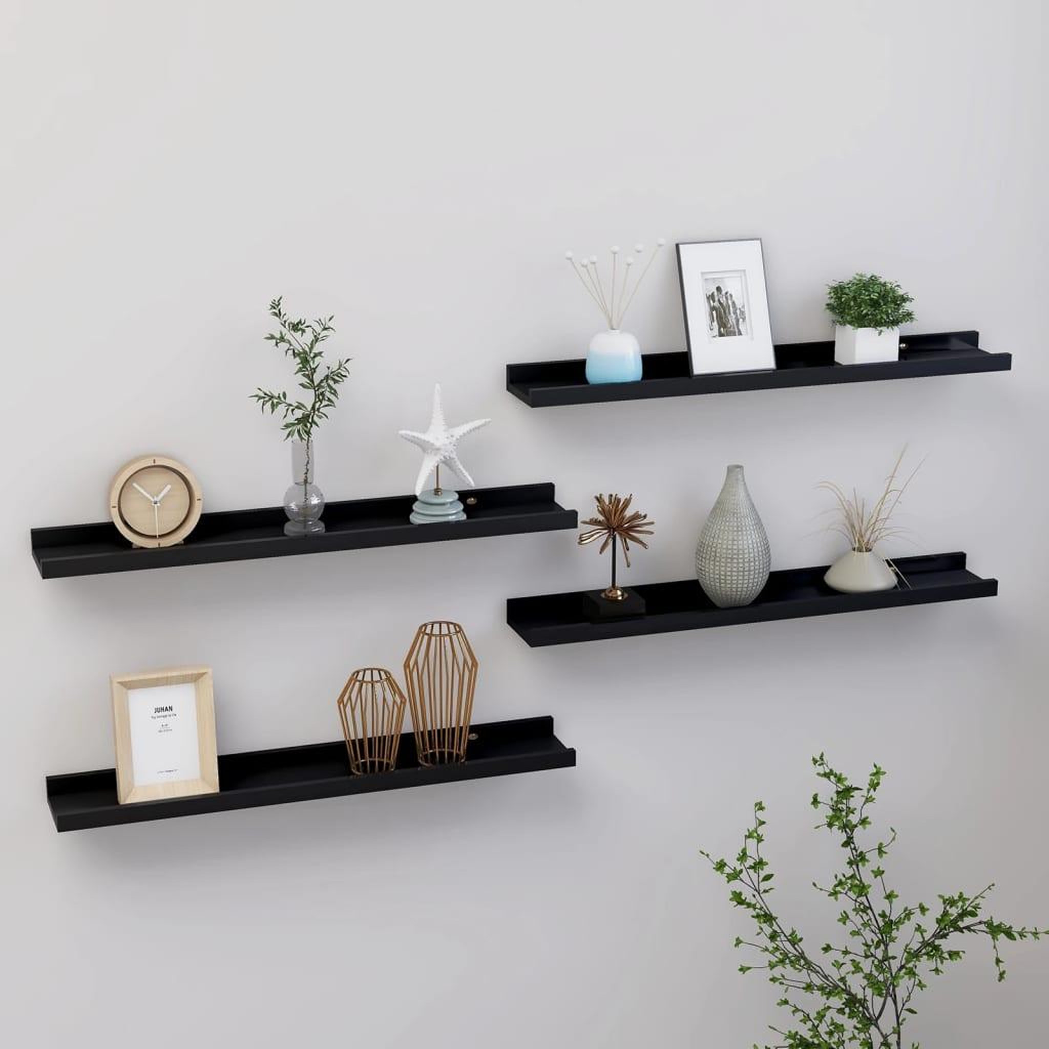 Voir la diapositive 1 : VIDAXL Etageres murales 4 pcs Noir 60x9x3 cm