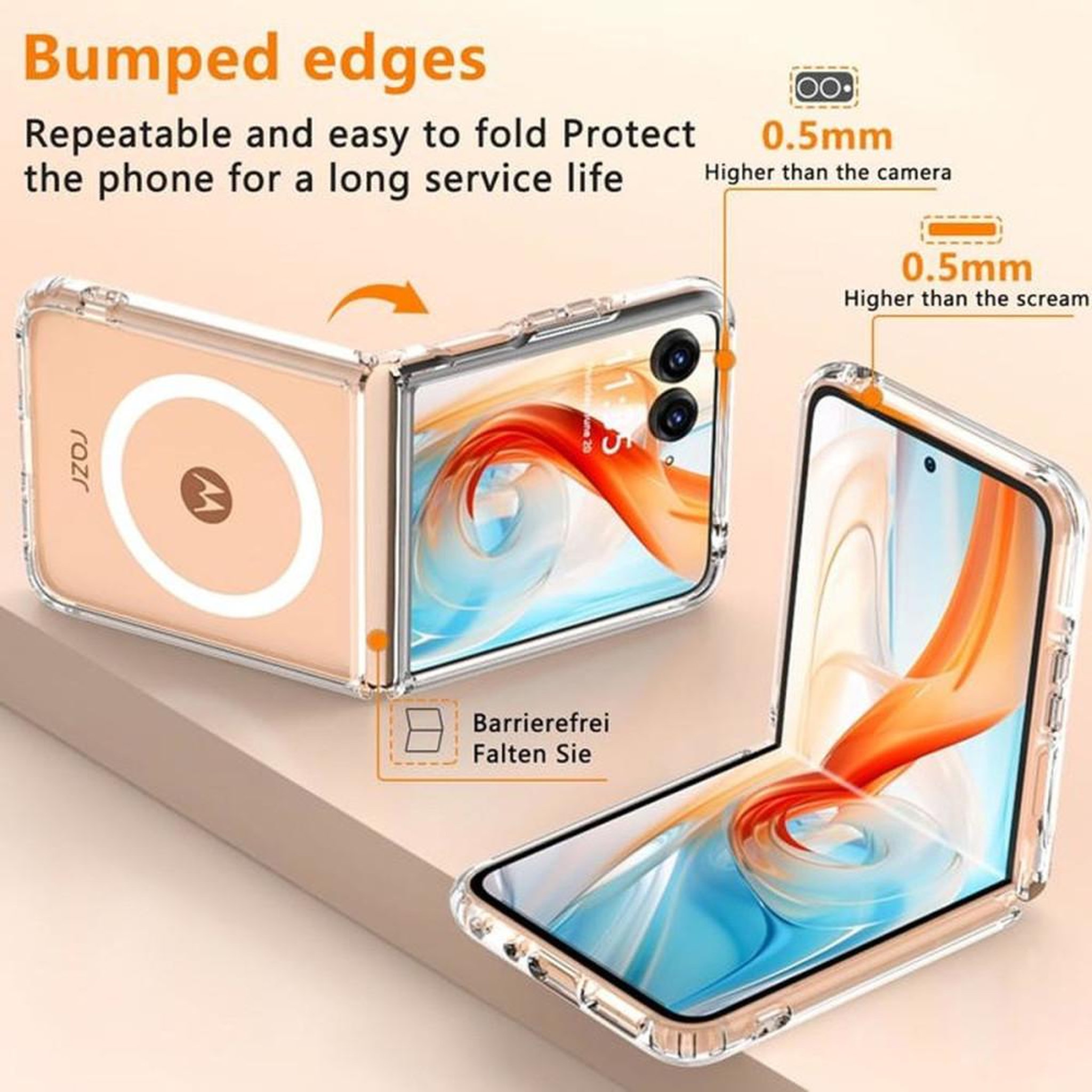 Voir la diapositive 4 : Coque téléphone magnétique transparente pour Motorola Razr Plus 2024, bords surélevés, protection caméra, fermeture pliable et anti-rayures