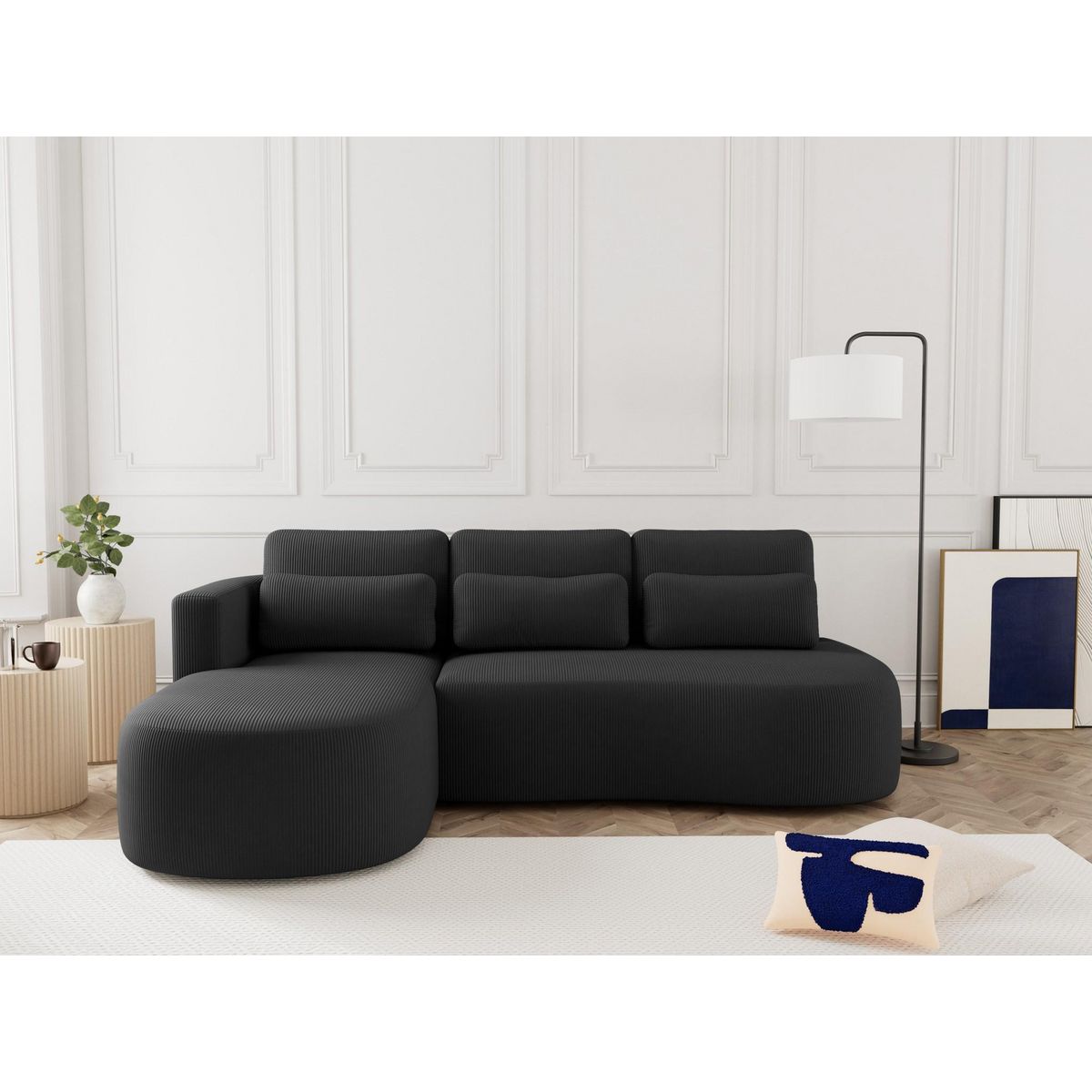 LISA DESIGN Mahina - canapé d'angle gauche 4 places convertible avec coffre en velours côtelé