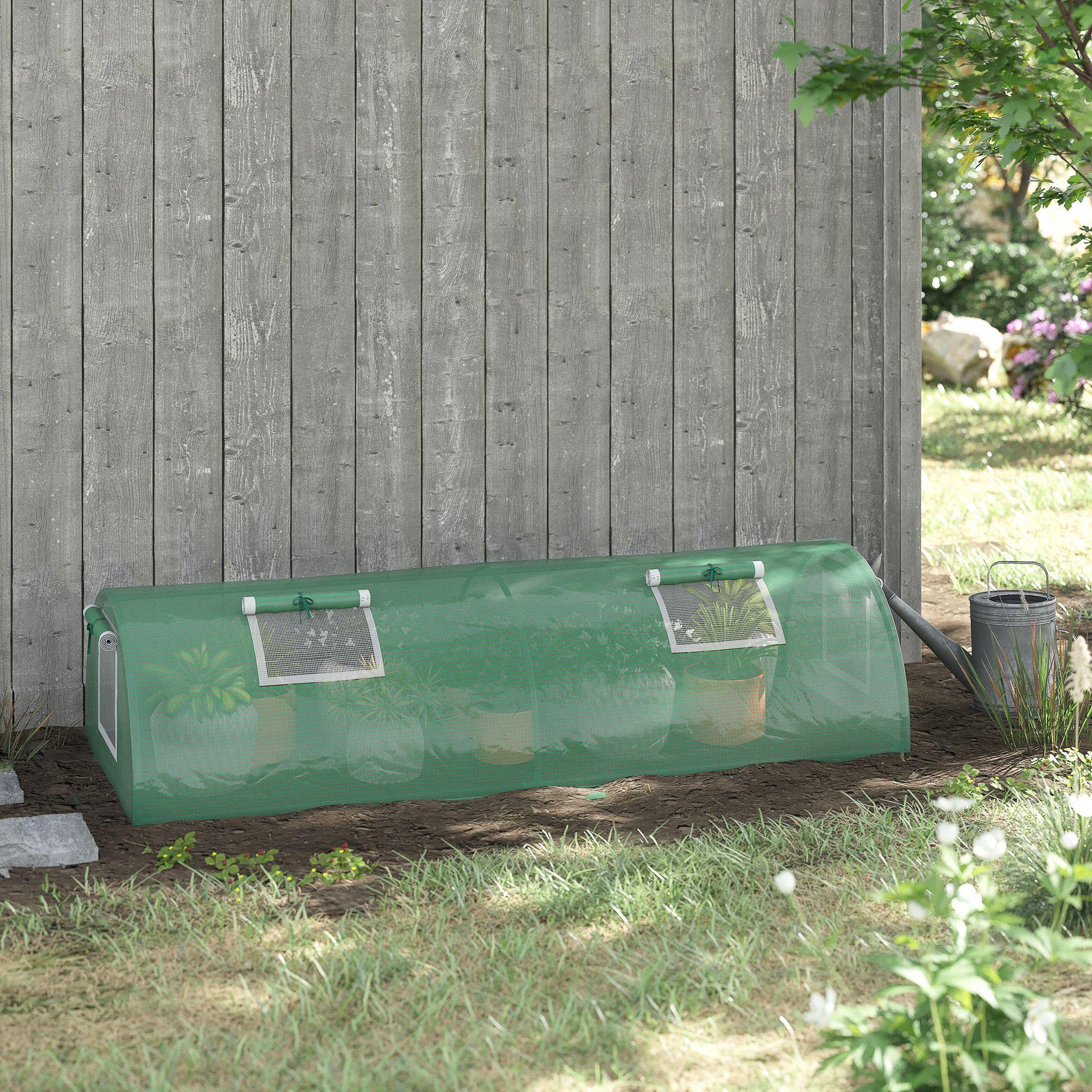 Voir la diapositive 2 : OUTSUNNY Mini serre tunnel de jardin 4 fenêtres enroulables acier pe vert