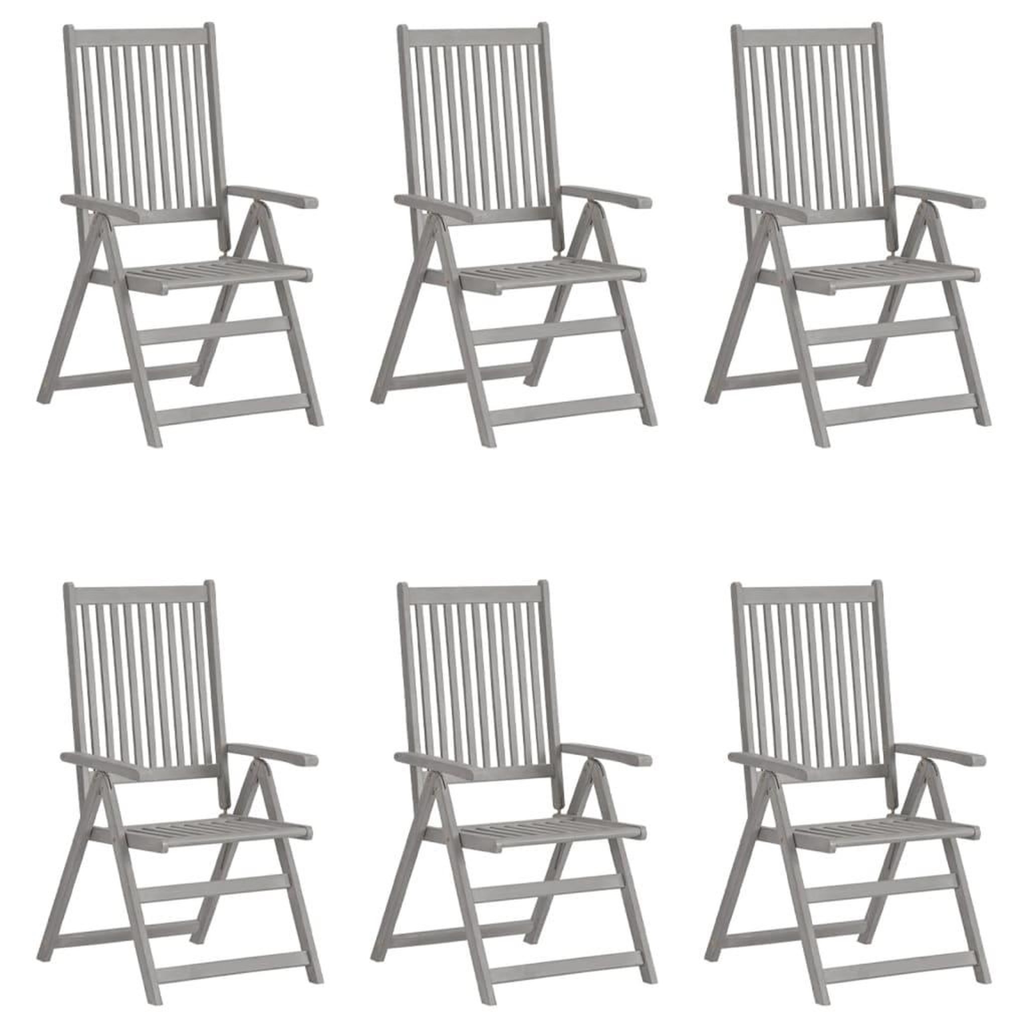 Voir la diapositive 2 : VIDAXL Chaises inclinables de jardin lot de 6 et coussins Bois acacia