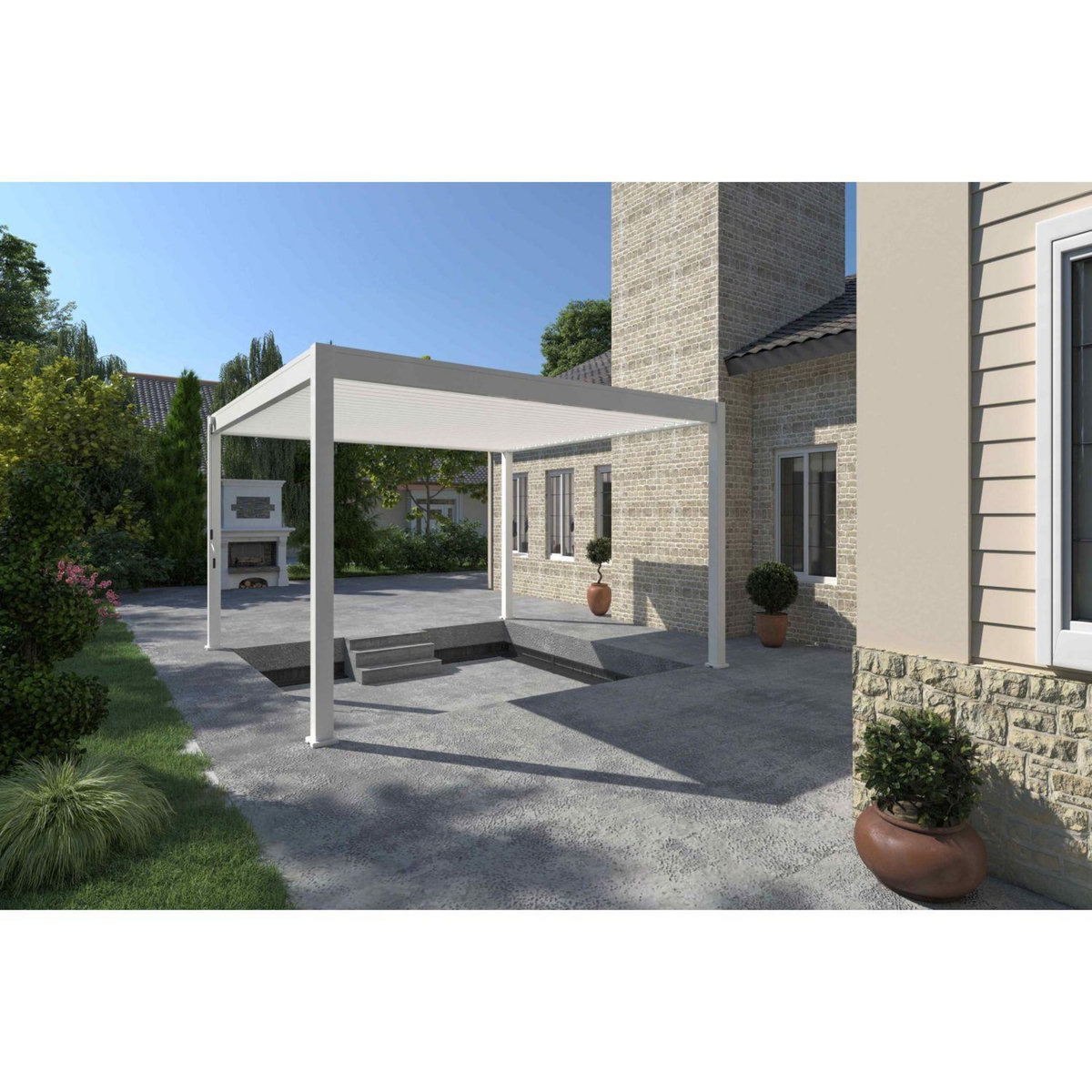 Pergola Bioclimatique autoportée 4x4 m - Aluminium - Blanc - VS OmBREA®