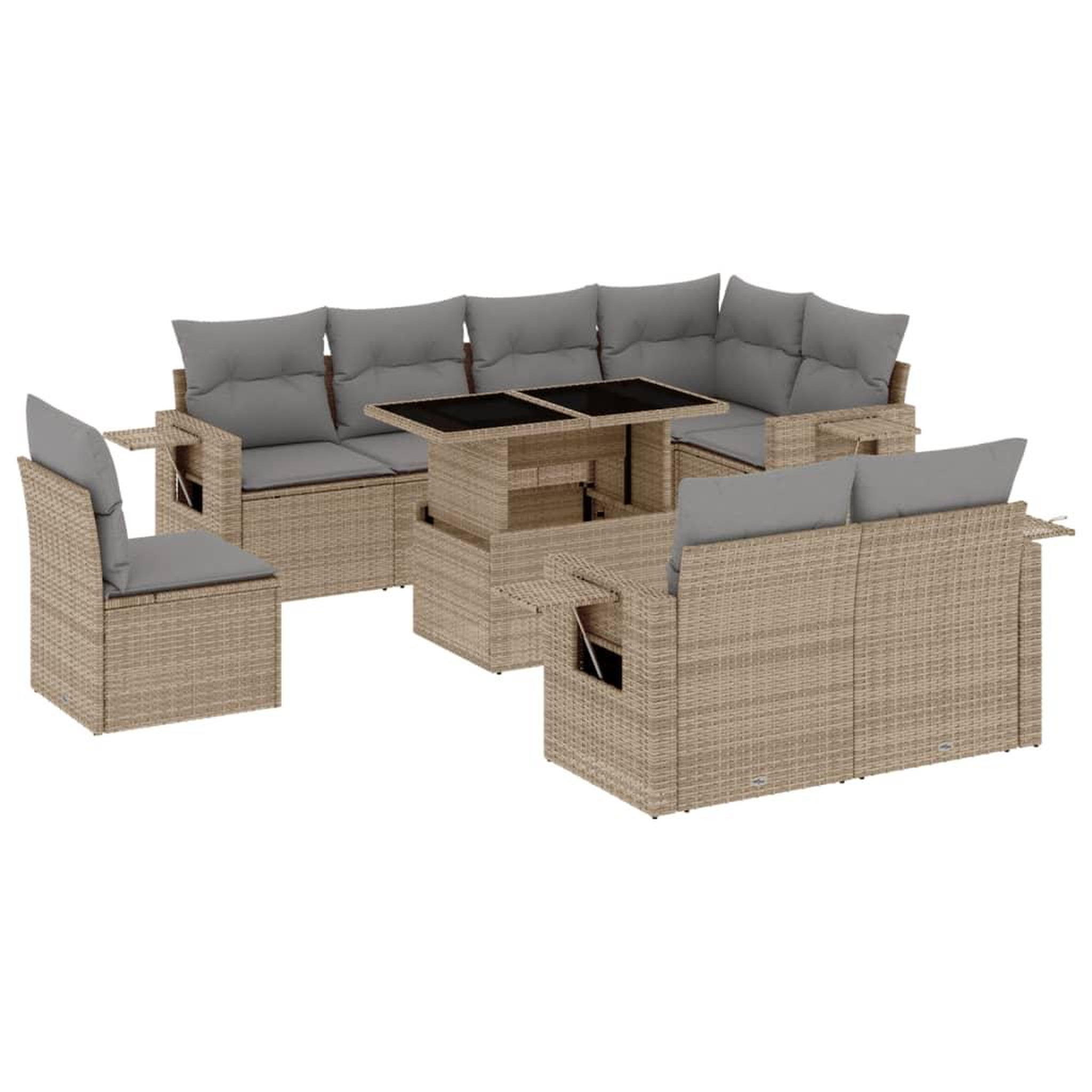 Voir la diapositive 2 : VIDAXL Salon de jardin avec coussins 9 pcs beige resine tressee