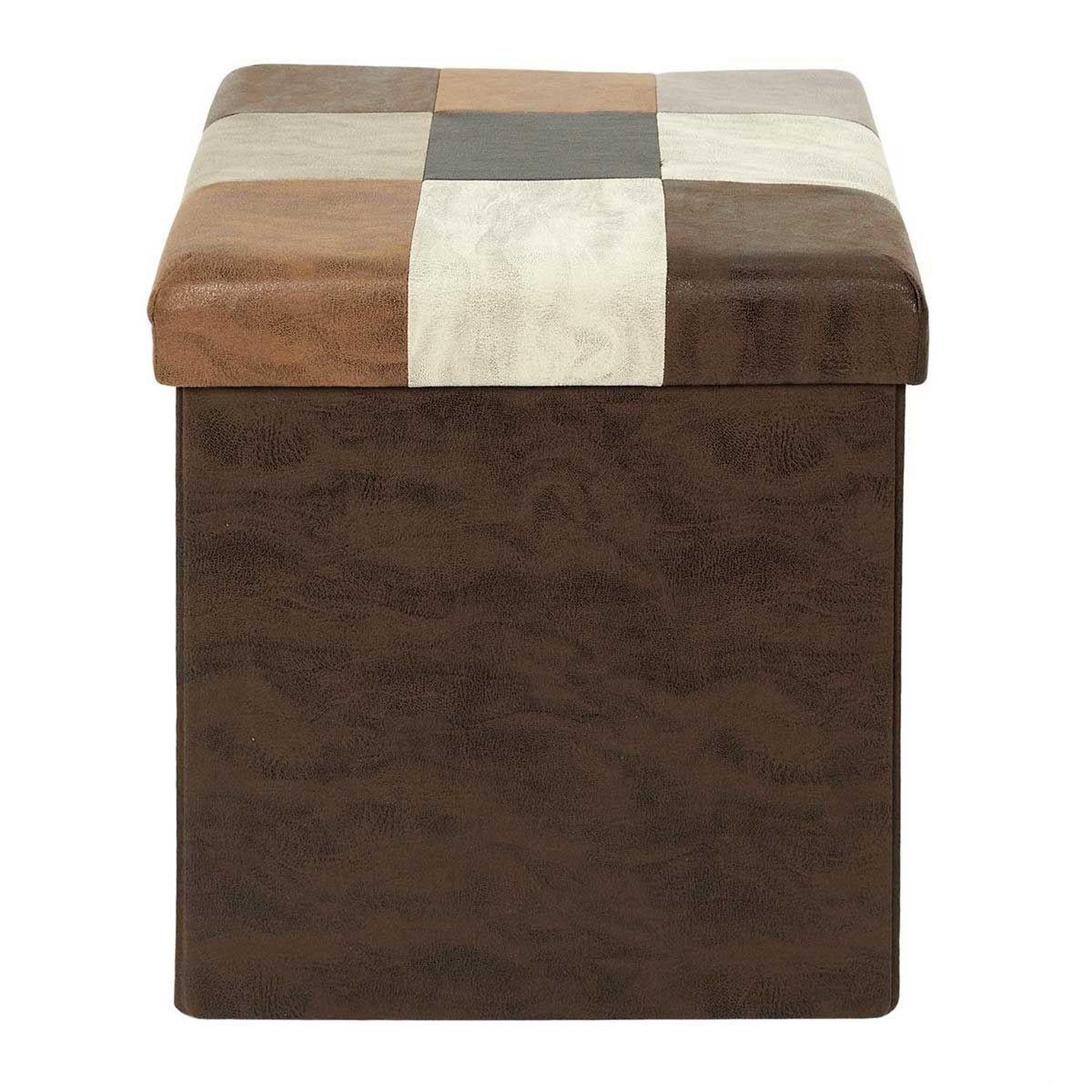 Voir la diapositive 2 : The Home Deco Factory Pouf coffre pliable patchwork  loic  38cm marron