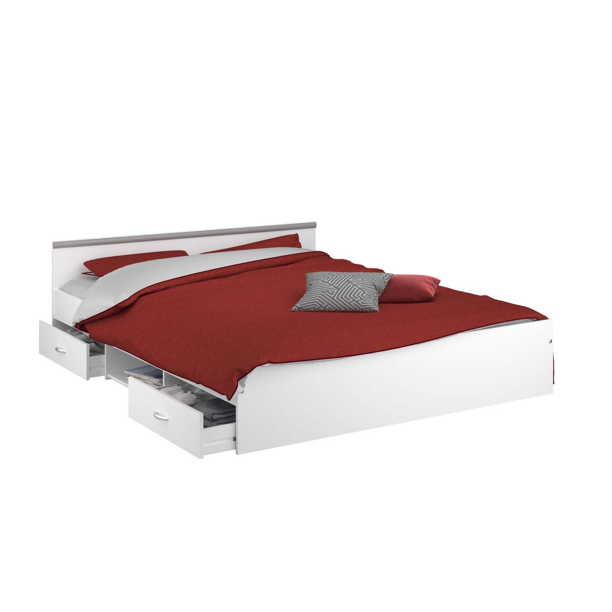 Voir la diapositive 1 : Lit double adulte 160x200 cm 2 tiroirs 1 niche DOWNTON 