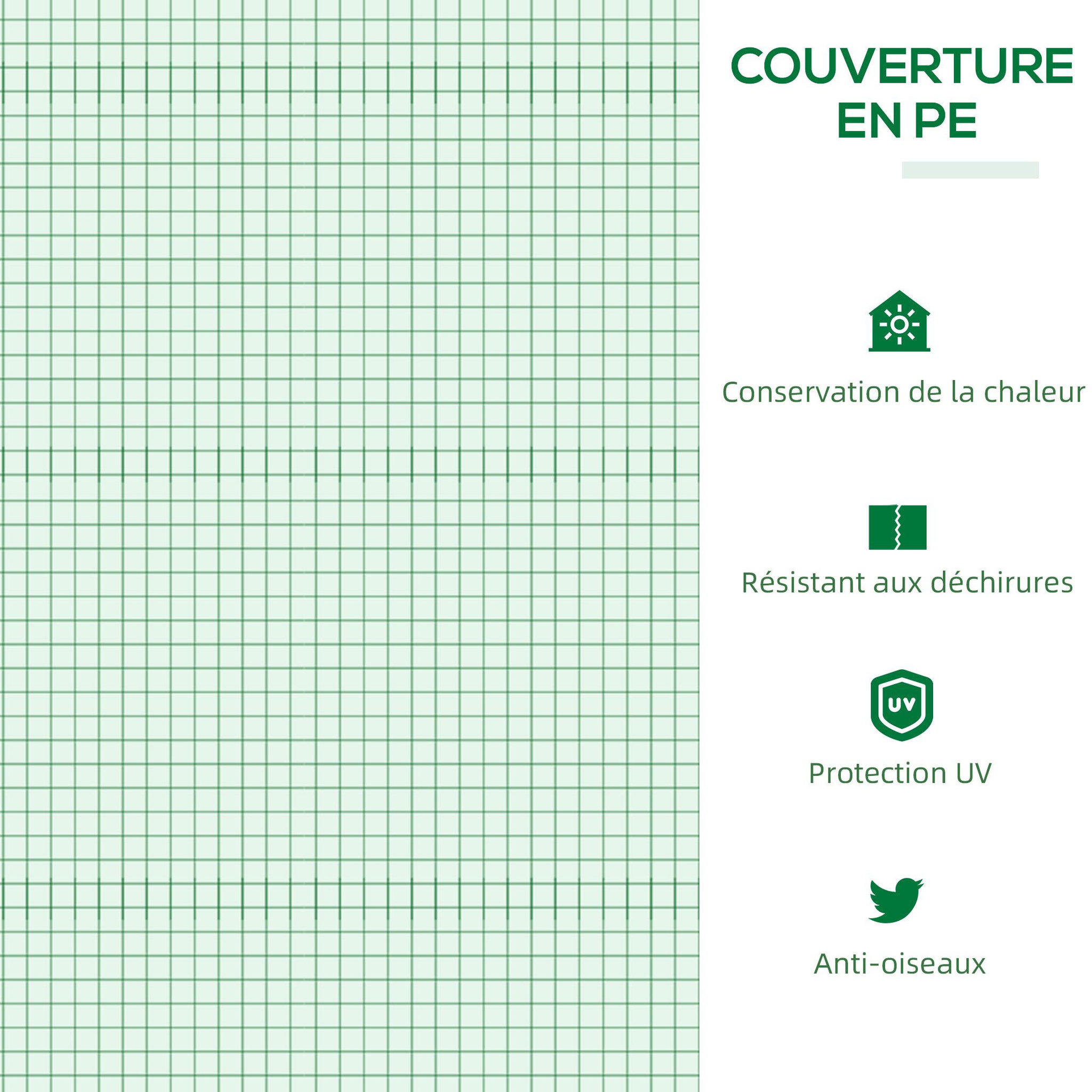 Voir la diapositive 6 : OUTSUNNY Mini serre de jardin serre à tomates 180 x 60 x 60 cm 3 fenêtres zippées enroulables acier thermolaqué PE haute densité vert