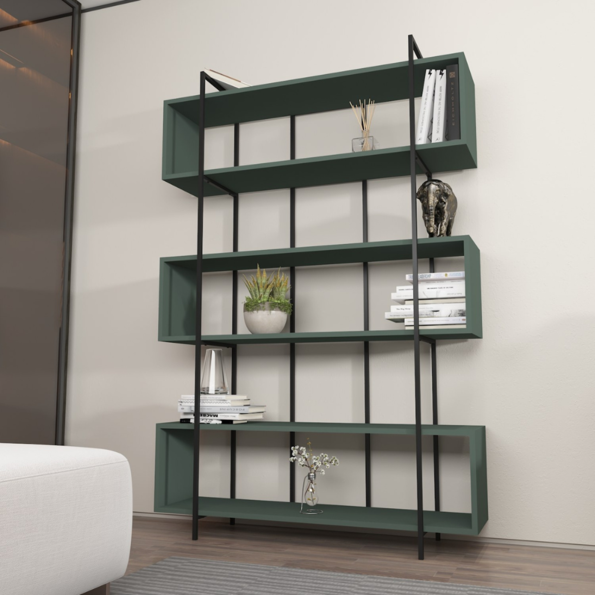 Voir la diapositive 4 : CONCEPT USINE Bibliothèque contemporaine vert 180cm LULI