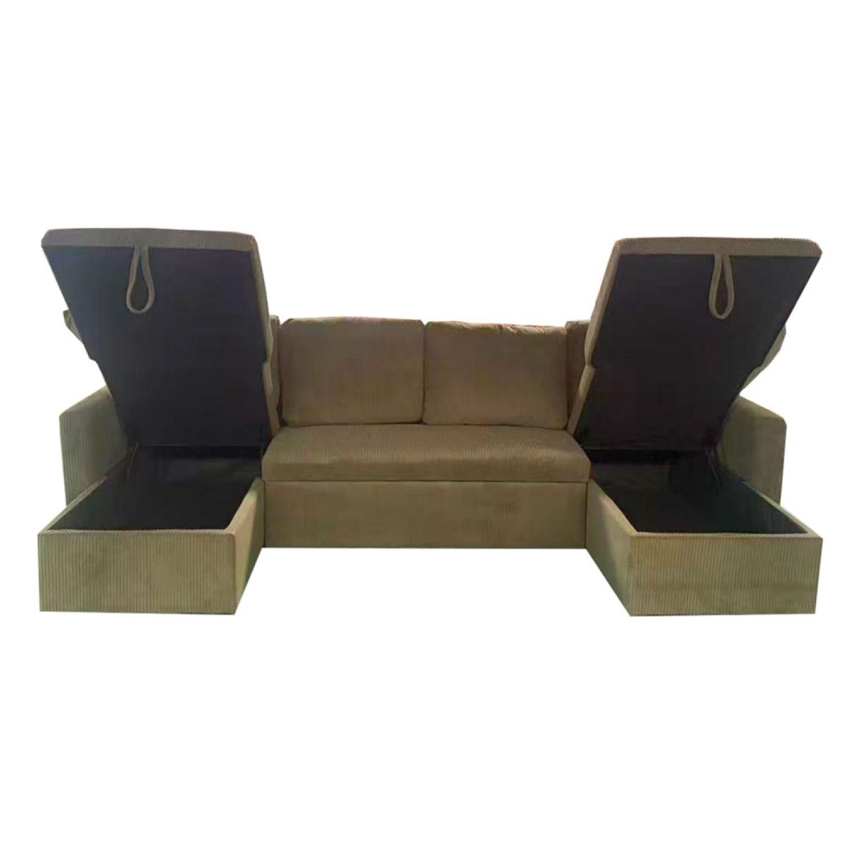 CONCEPT USINE Canapé panoramique convertible avec coffres 4 places en velours côtelé vert MAHÉ