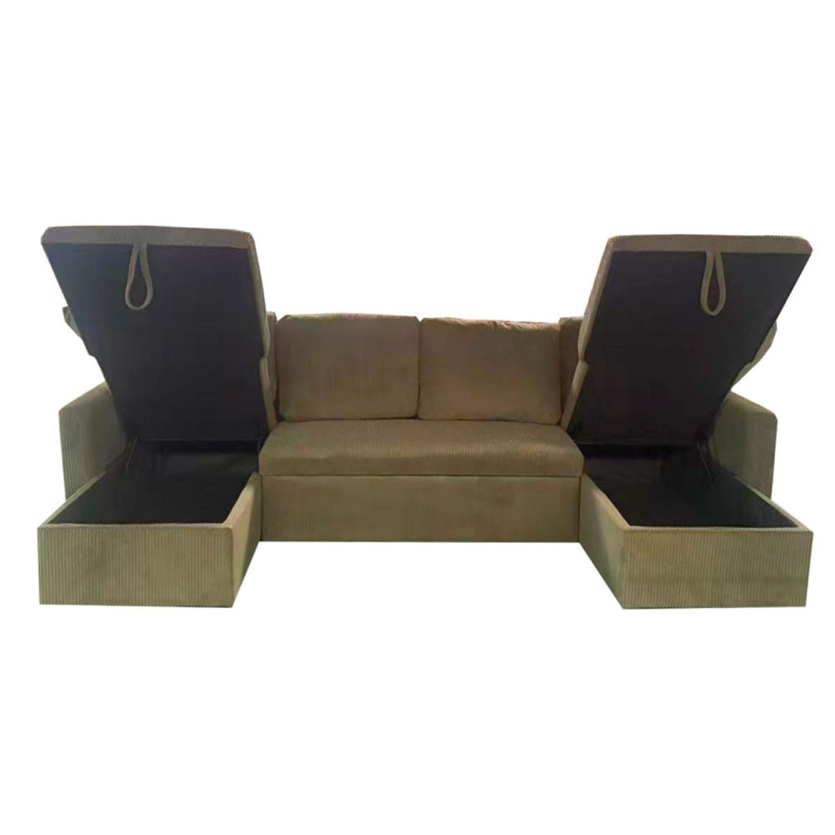 CONCEPT USINE Canapé panoramique convertible avec coffres 4 places en velours côtelé vert MAHÉ