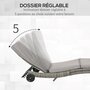 Voir la diapositive 4 : OUTSUNNY Bain de soleil transat grand confort - dossier inclinable 5 positions roulettes - matelas déhoussable inclus - résine tressée grise
