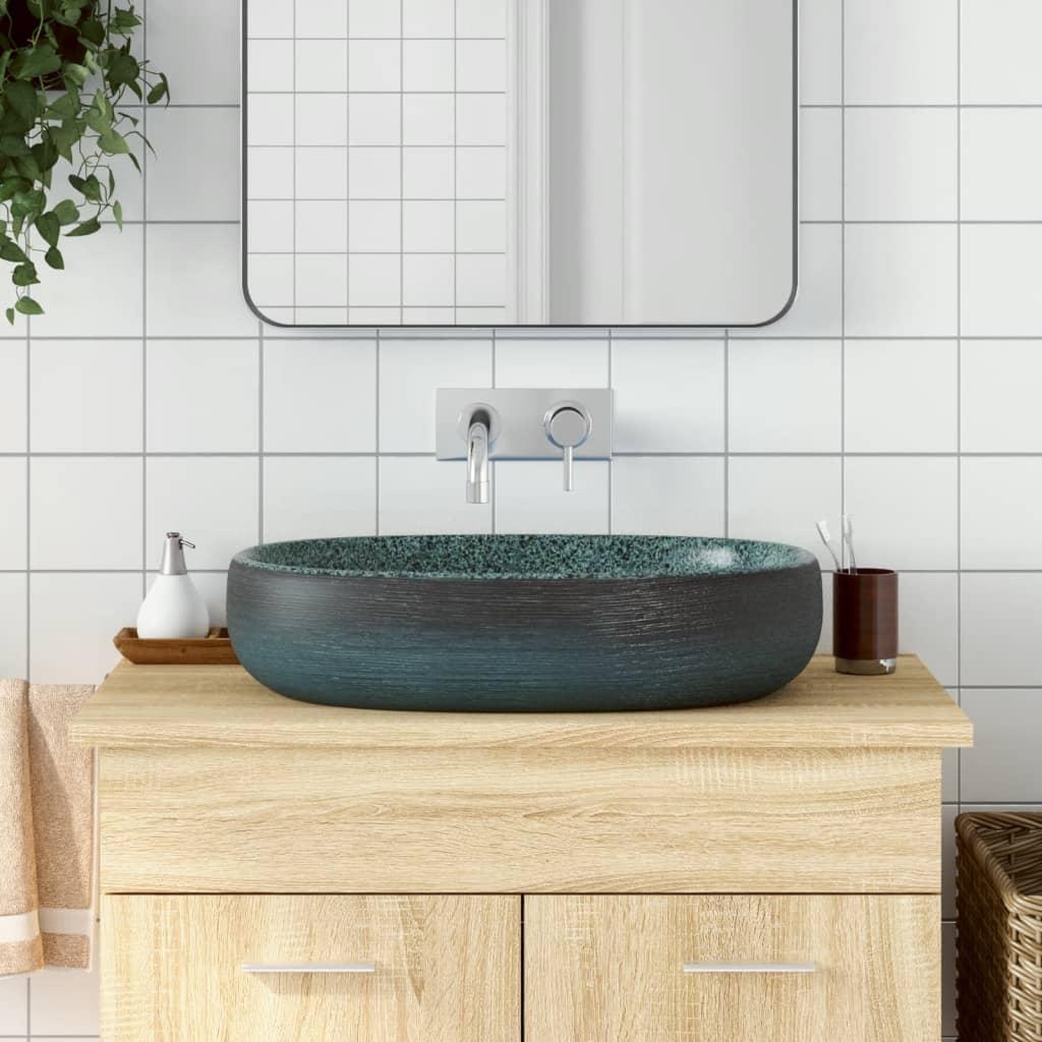VIDAXL Vasque a poser turquoise ovale 59x40x14 cm ceramique