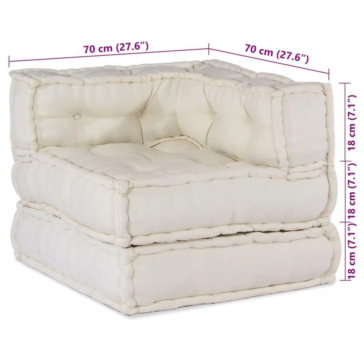 VIDAXL Pouf modulaire creme 70x70x54 tissu