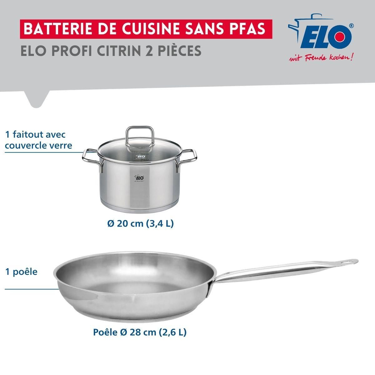 666 Barcelona Ensemble de 1 Poêle de cuisson 28 cm et 1 faitout 20 cm Elo Profi Citrin