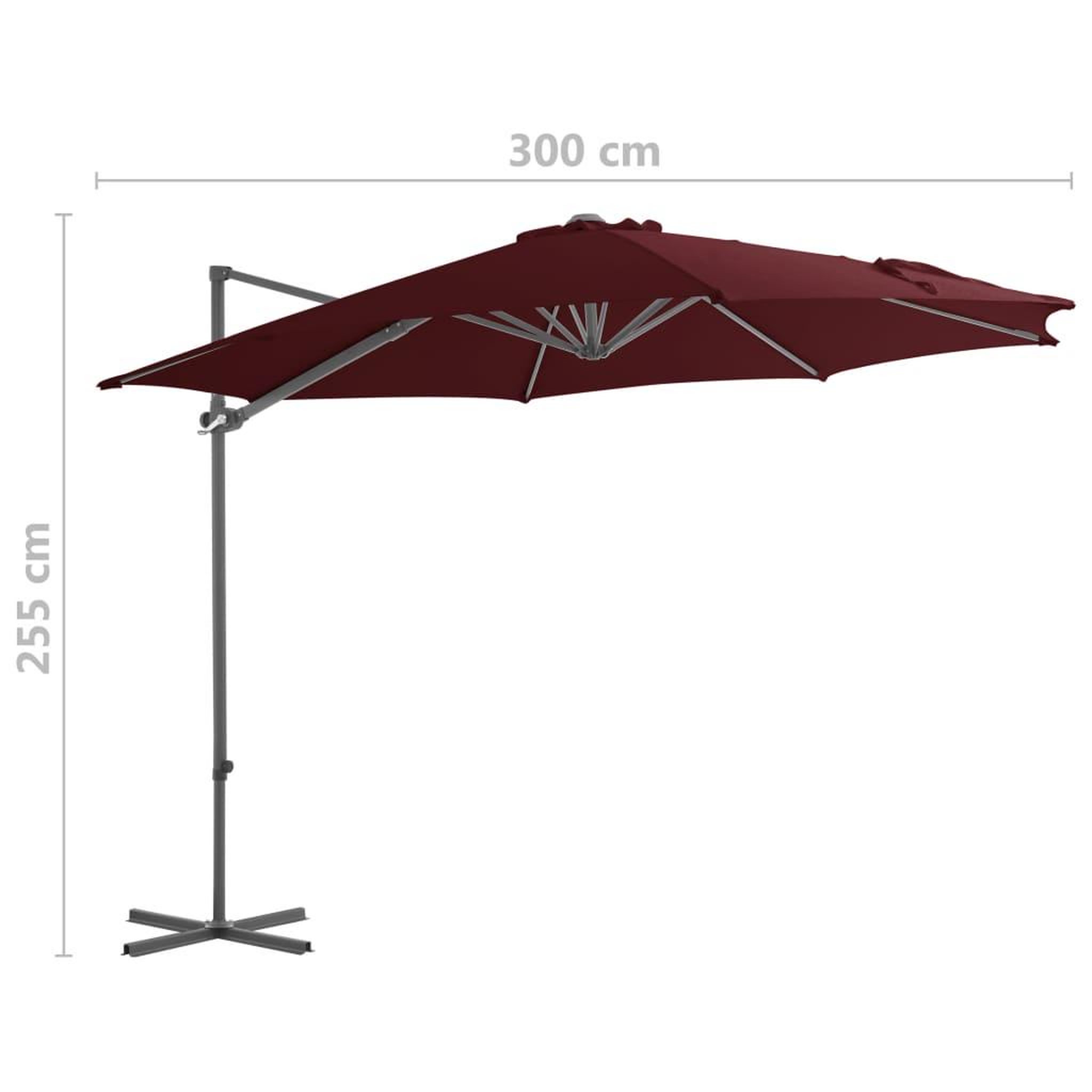 Voir la diapositive 6 : VIDAXL Parasol de jardin en porte-a-faux mat en acier rouge bordeaux
