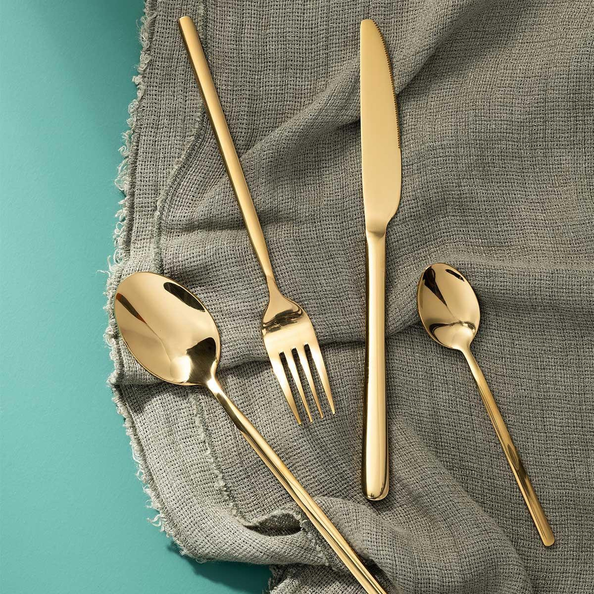 Voir la diapositive 2 : J-LINE Ménagère 24 Pièces en Inox  Brillant  27cm Or
