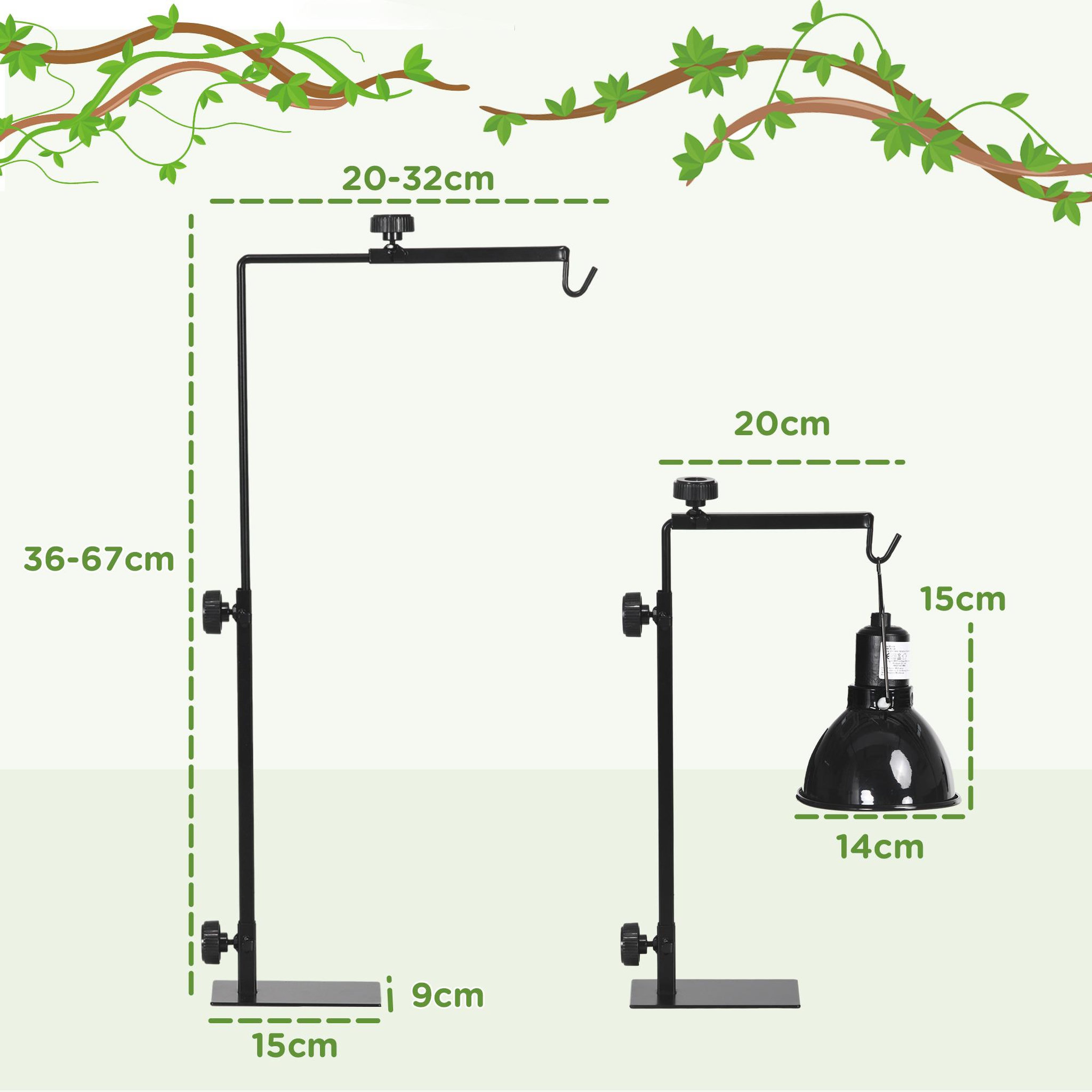 Voir la diapositive 3 : PAWHUT Support de lampe chauffante pour reptile - hauteur largeur réglables - acier noir