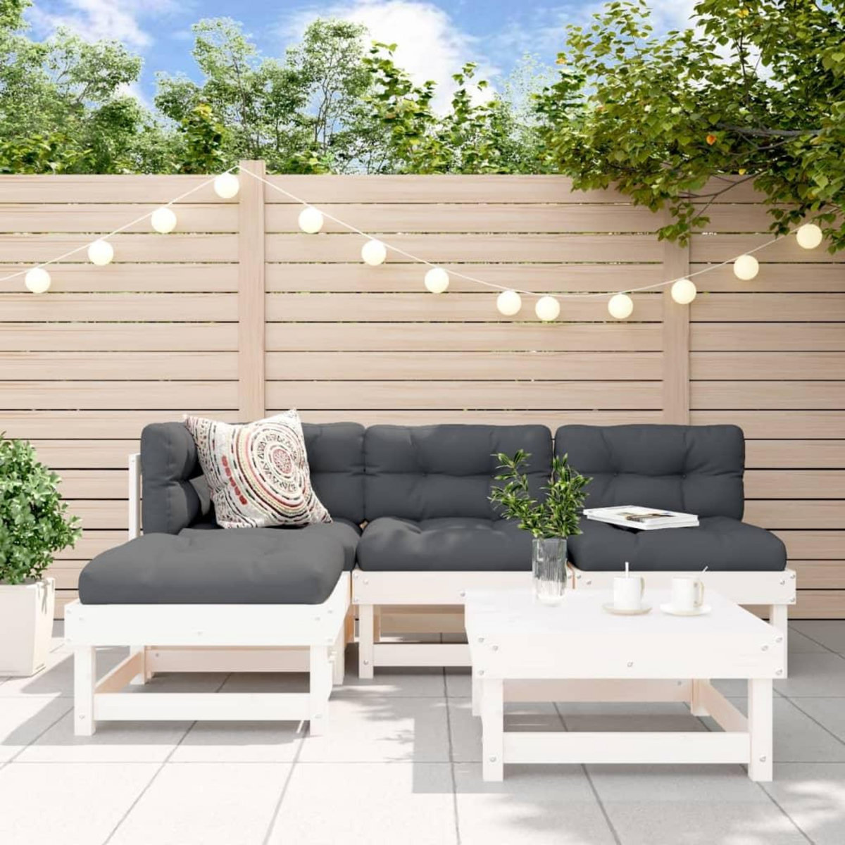 VIDAXL Salon de jardin 5 pcs blanc bois massif de pin