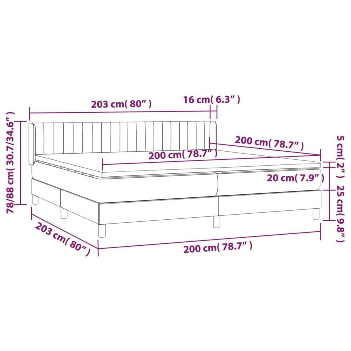 VIDAXL Sommier a lattes de lit avec matelas Noir 200x200 cm Tissu